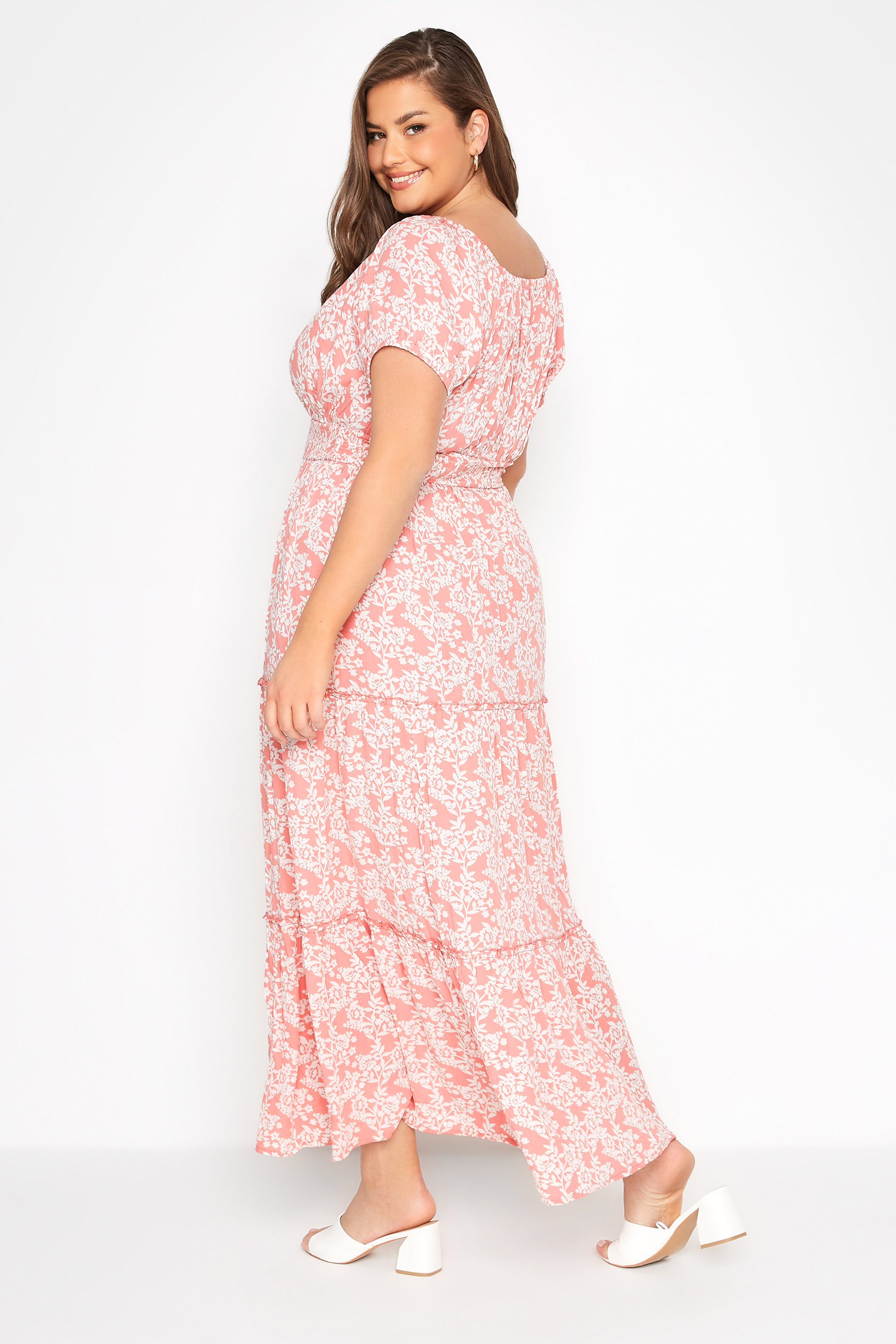 Plus Size Pink Floral Bardot Maxi Dress | Yours Clothing 3