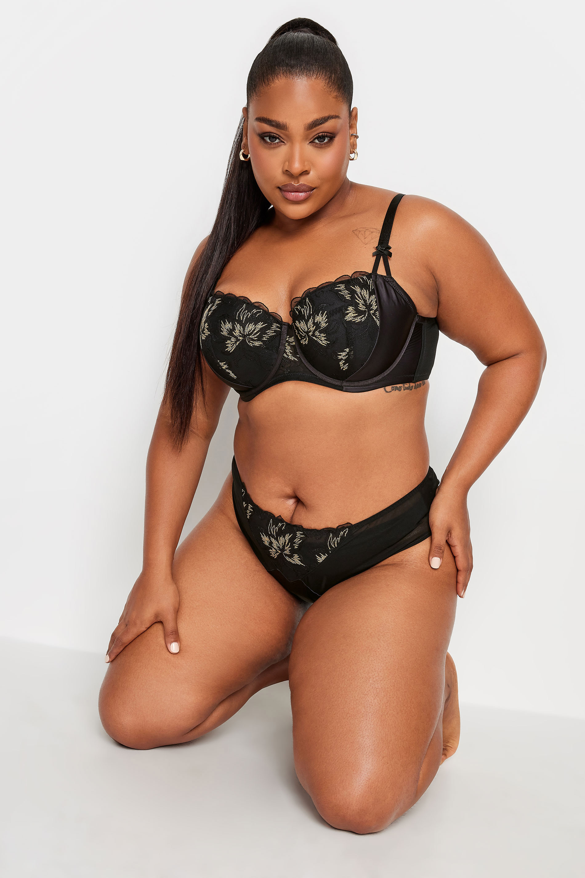 YOURS Plus Size Black Lace Embroidered Padded Balcony Bra | Yours Clothing 3