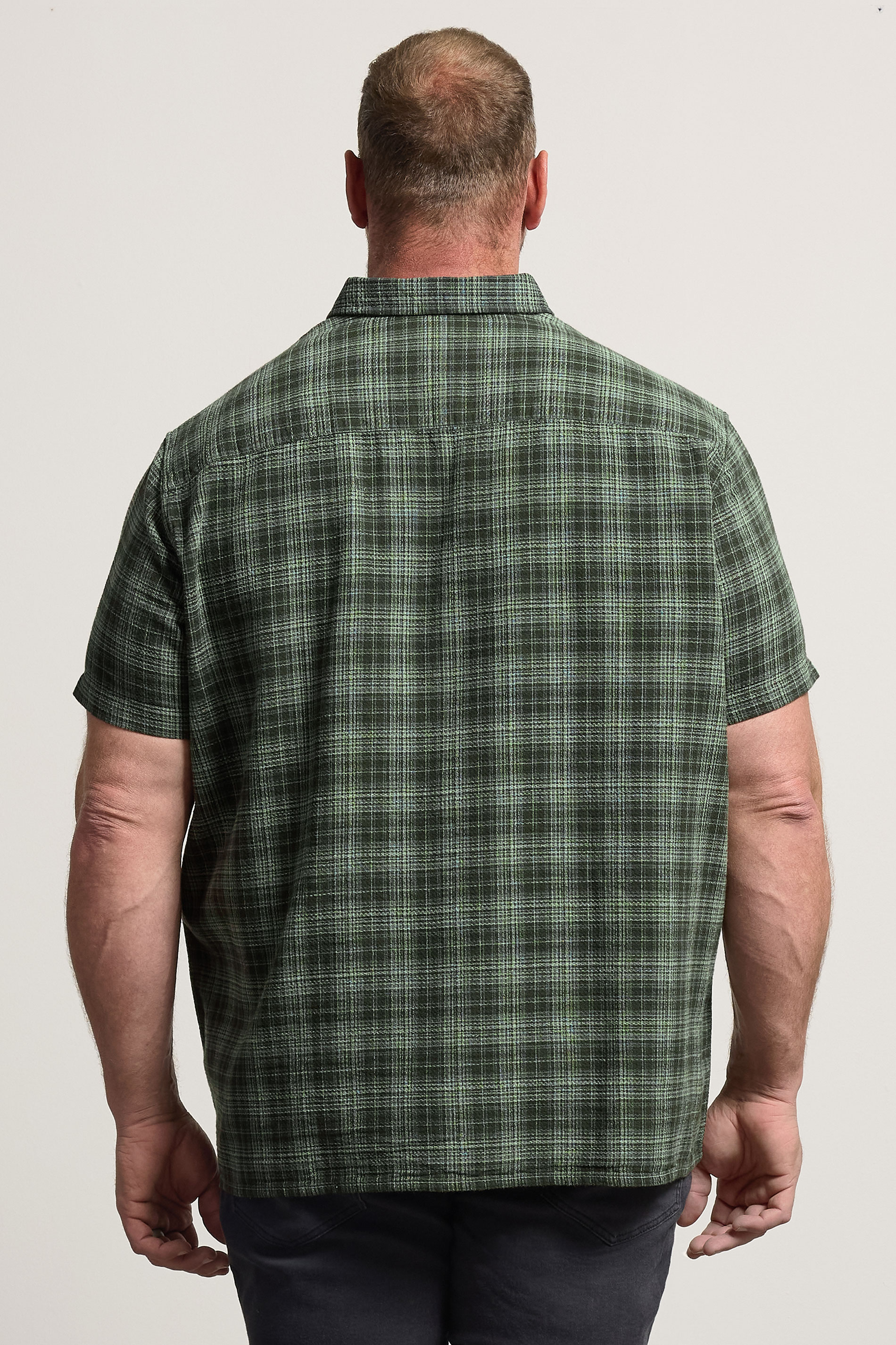 BadRhino Big & Tall Green Check Print Short Sleeve Shirt | BadRhino 2