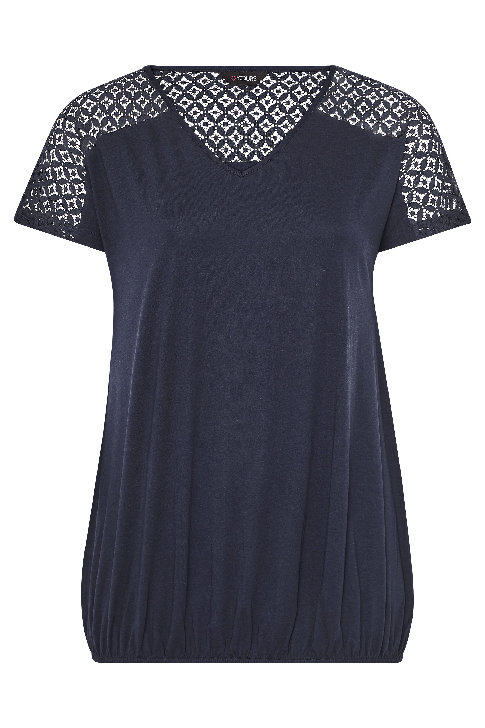 Navy Lace Sleeve Bubble Hem Top | Yours Clothing