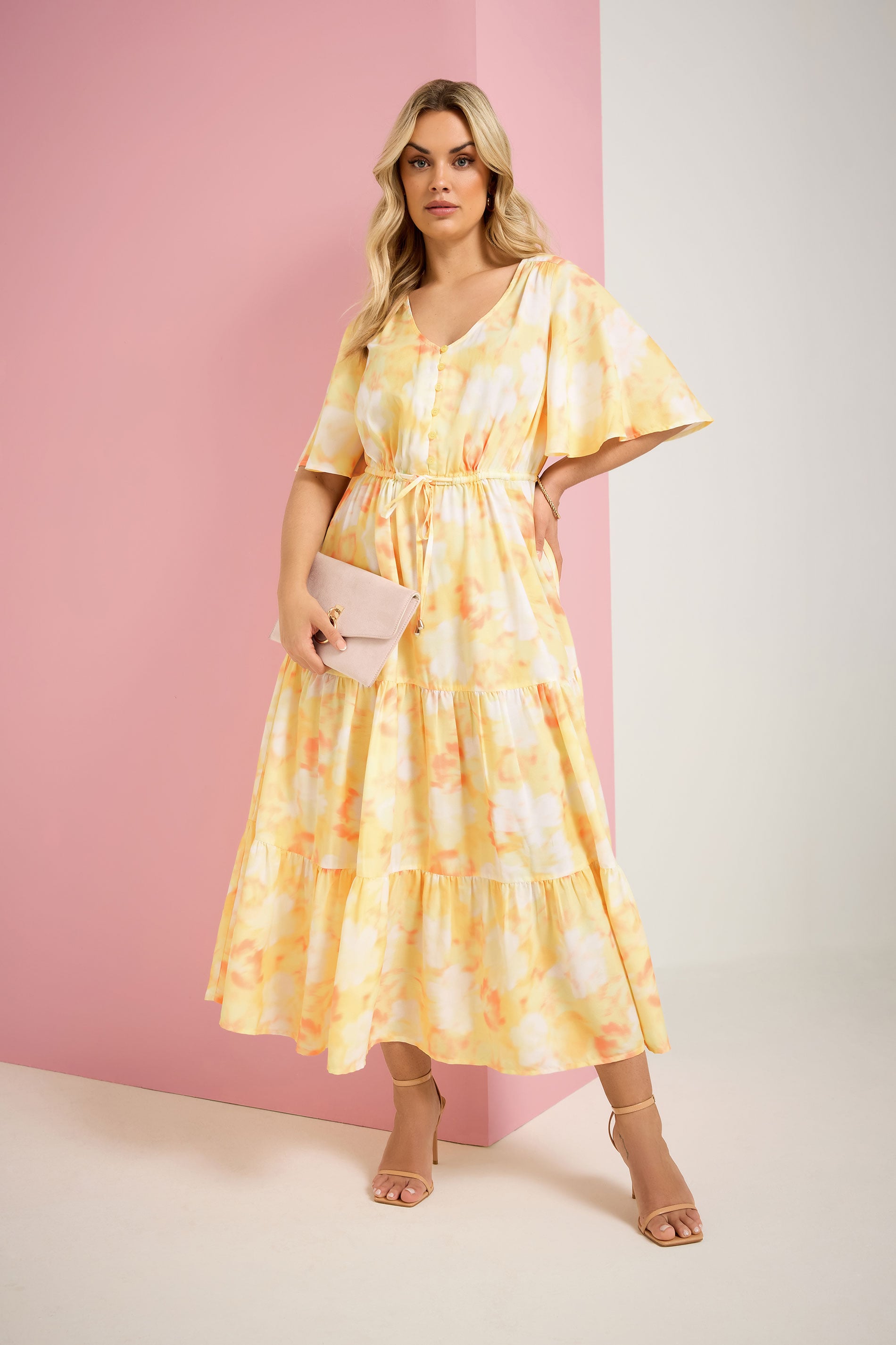 YOURS Plus Size Yellow Tiered Floral Dress | Yours Clothing 3