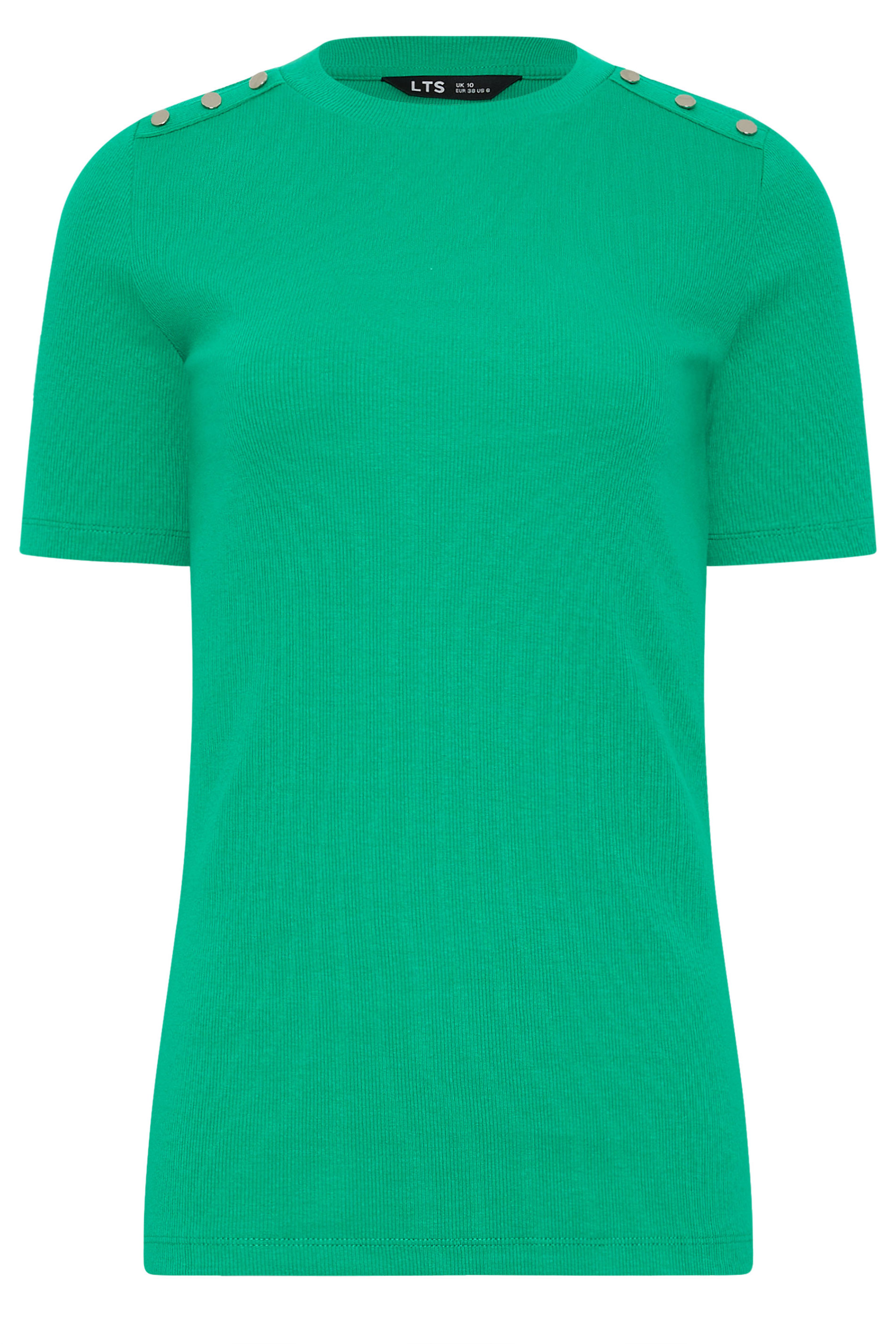 LTS Tall Women's Green Ribbed Button T-Shirt | Long Tall Sally 6