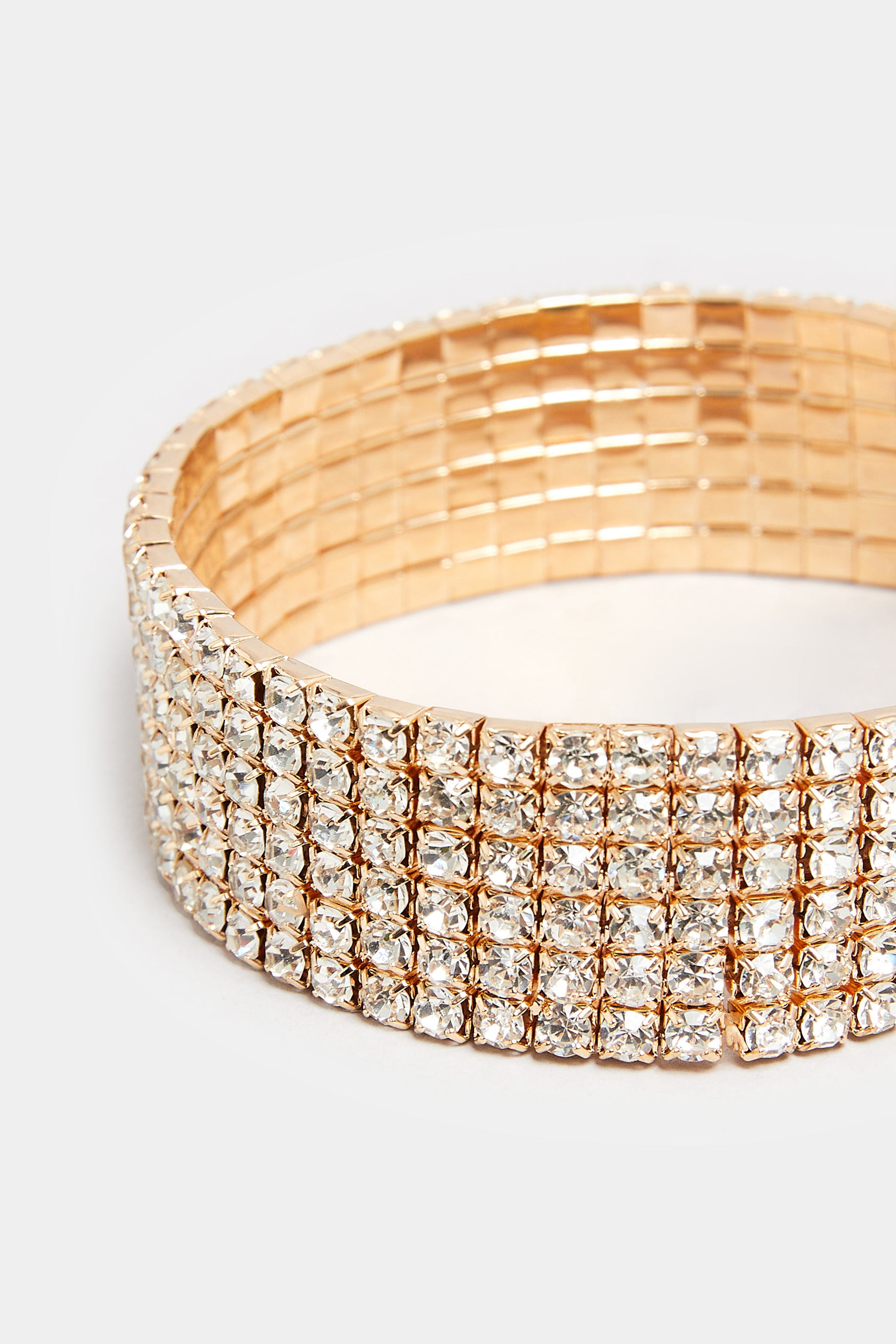 Gold Tone Diamante Stretch Bracelet | Yours Clothing 3