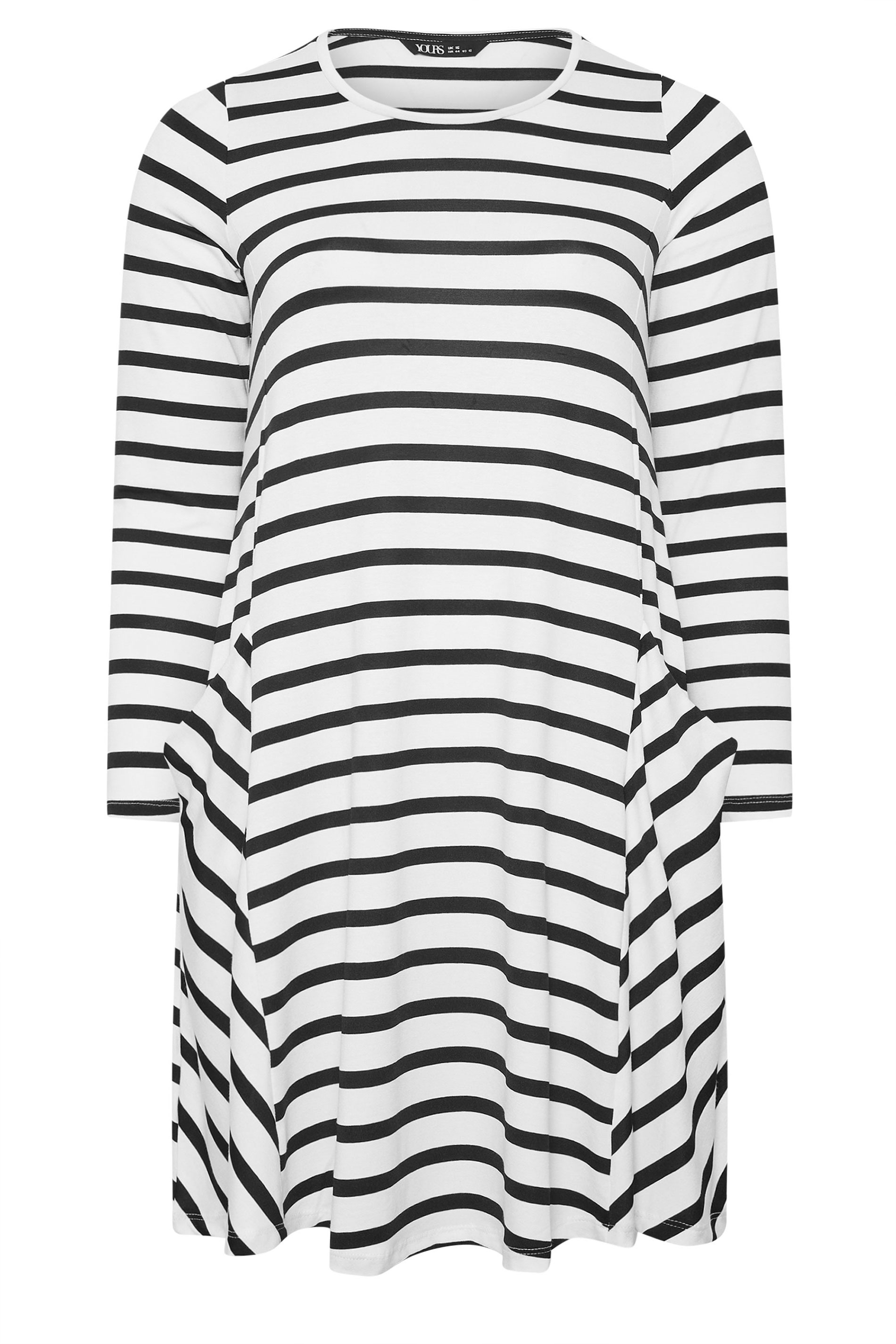 YOURS Plus Size Black & White Stripe Drape Pocket Dress | Yours Clothing 5
