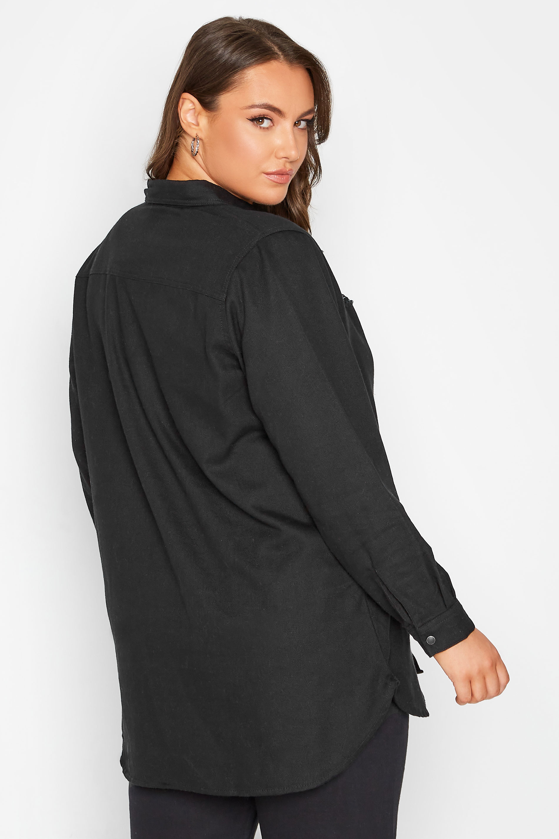 Plus Size Black Distressed Denim Shirt | Yours Clothing 3