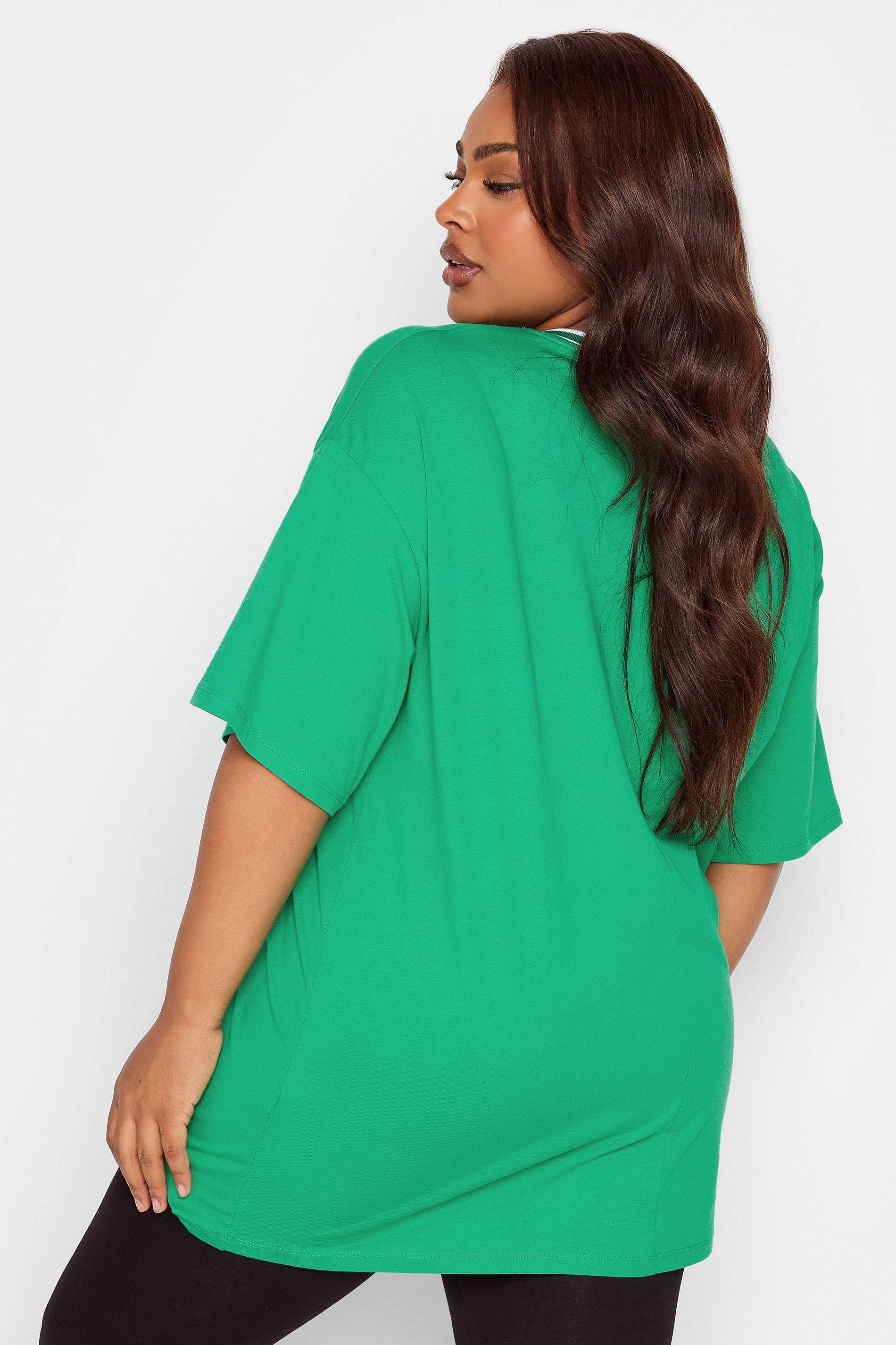 YOURS Curve Plus Size Green 'Los Angeles' Slogan Varsity T-Shirt | Yours Clothing  3