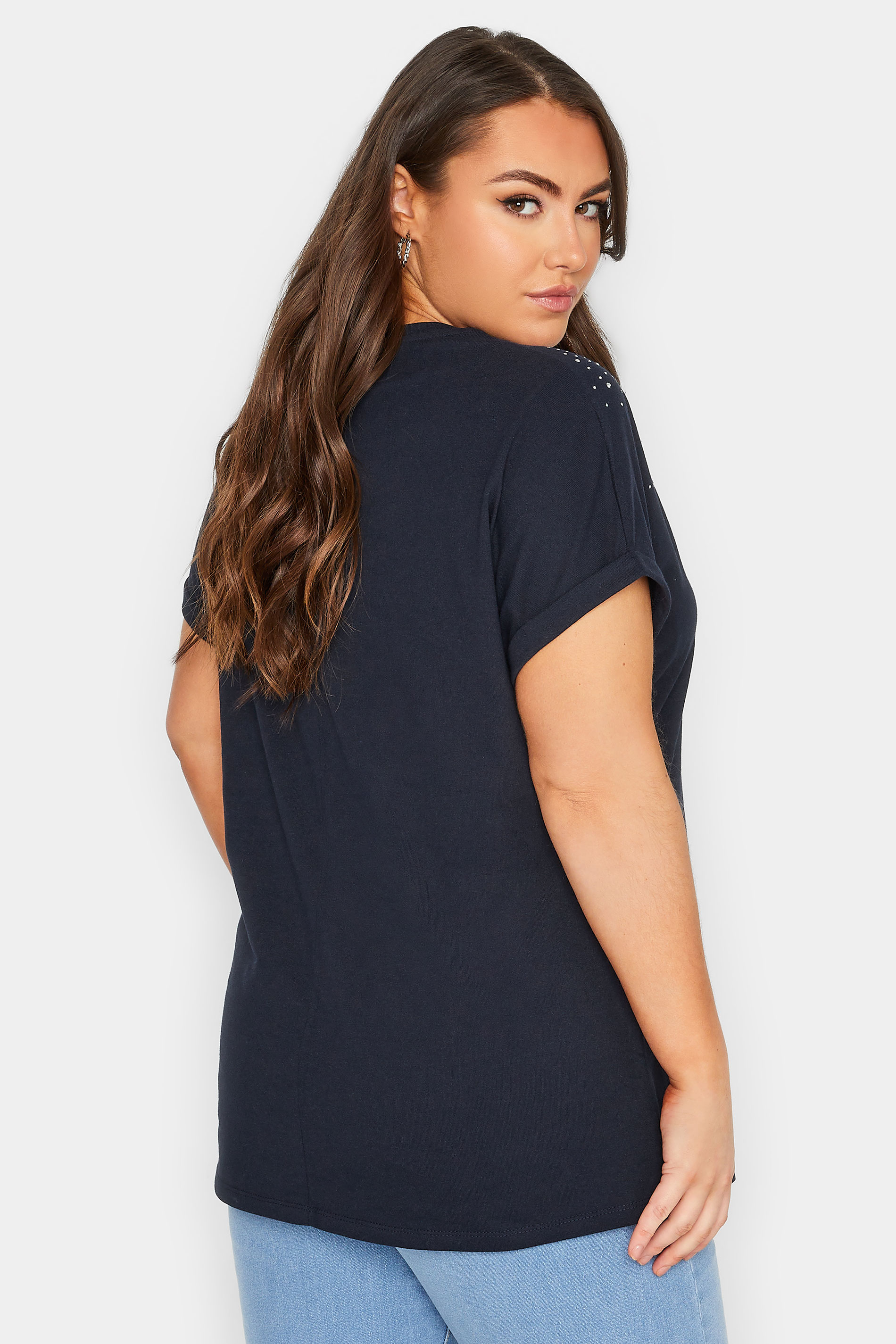 YOURS Plus Size Curve Navy Blue Sequin T-Shirt | Yours Clothing  3