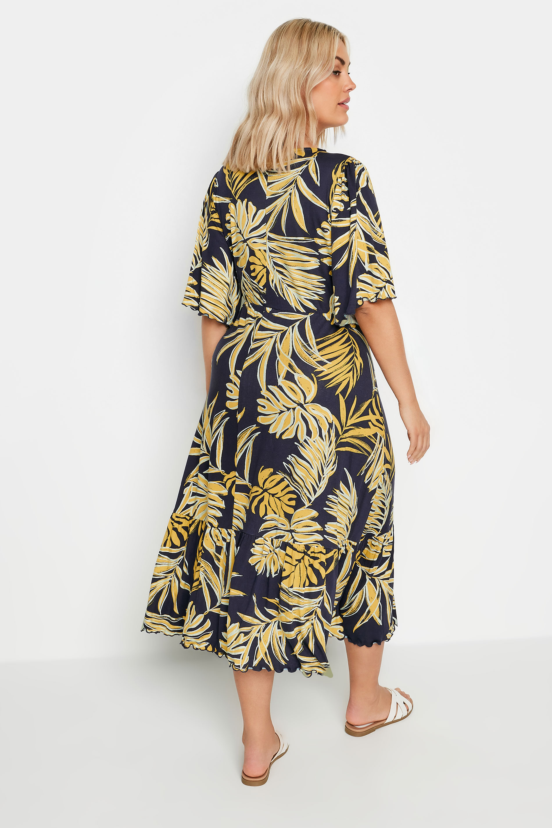 YOURS Plus Size Navy Blue Leaf Print Midi Dress | Yours Clothing 3