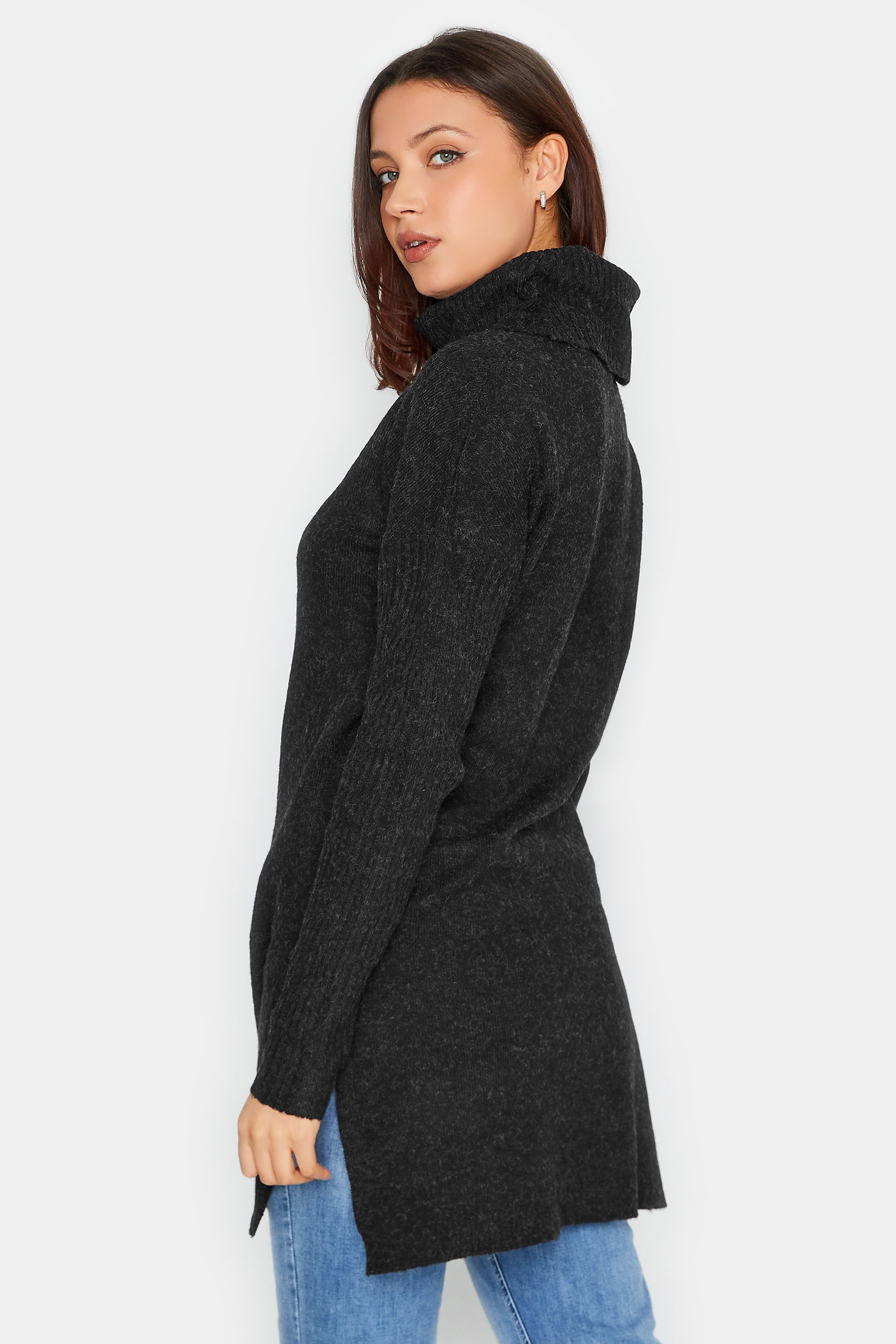 LTS Tall Women's Charcoal Grey Turtle Neck Knitted Tunic Jumper | Long Tall  Sally