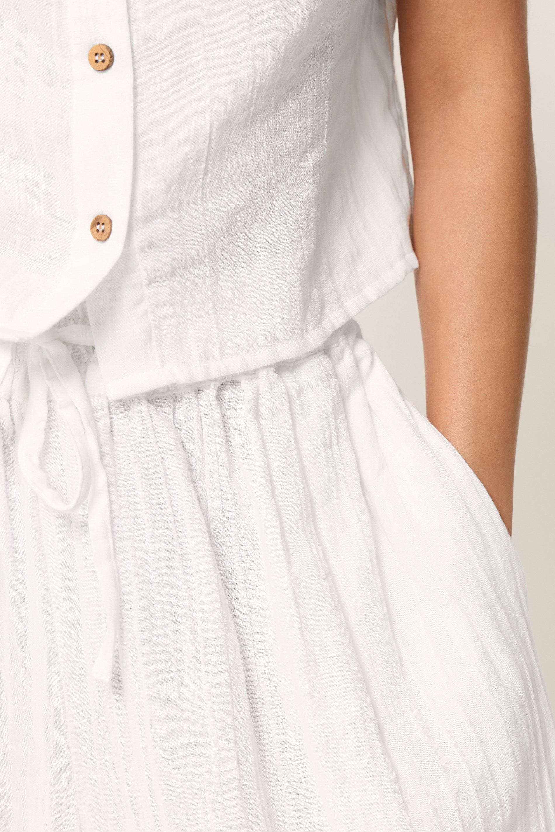 PixieGirl Petite Women's White Cheesecloth Balloon Trousers | PixieGirl 4