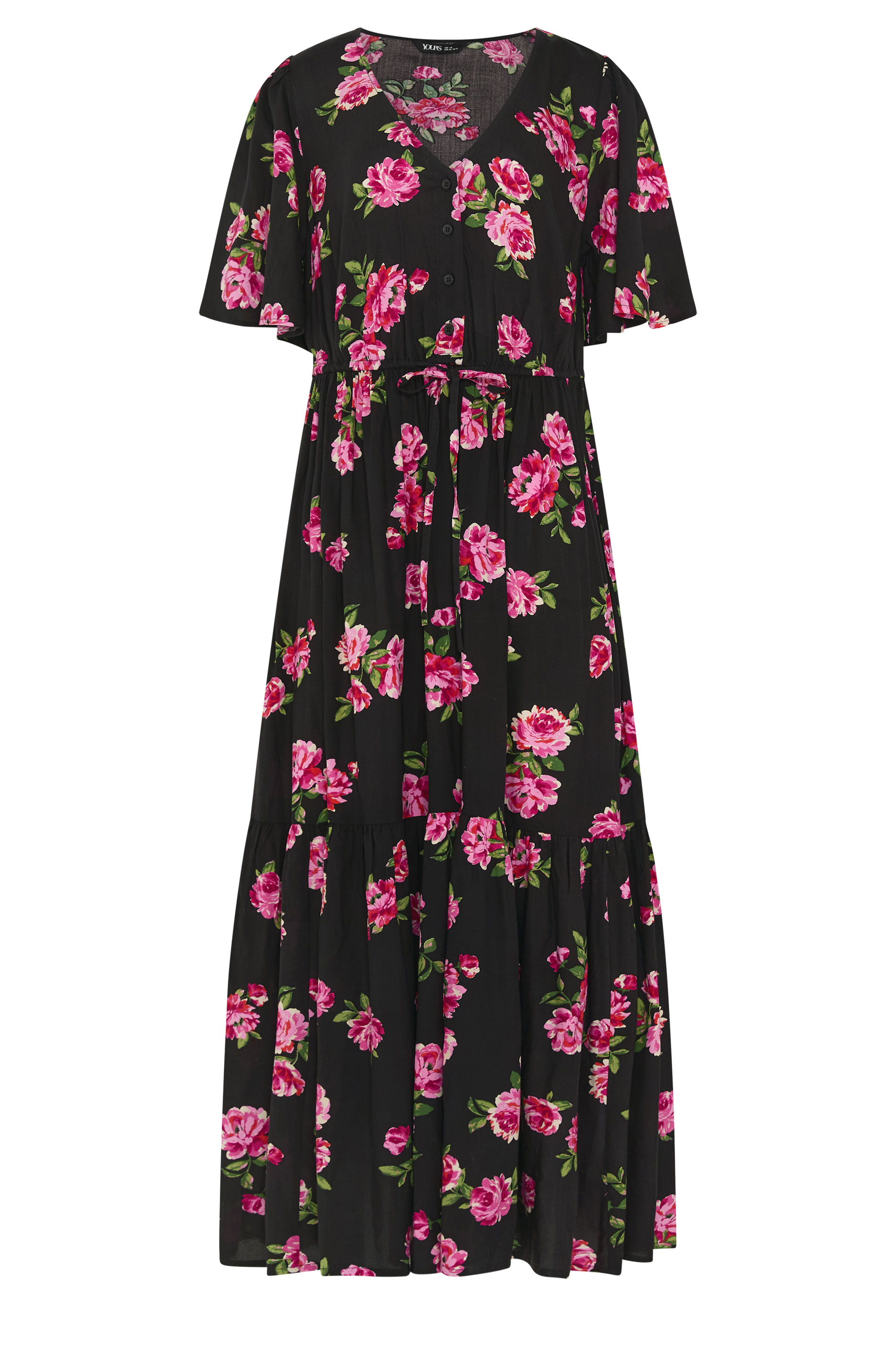 YOURS Plus Size Black Floral Angel Sleeve Dress | Yours Clothing 5