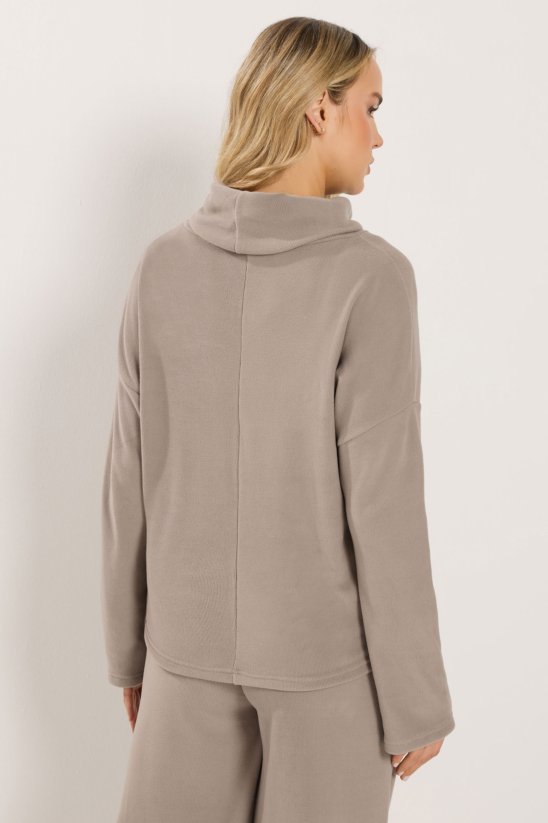 LTS Tall Women's Set Natural Brown Ribbed Roll Neck Top & Wide Leg Trousers | Long Tall Sally 2