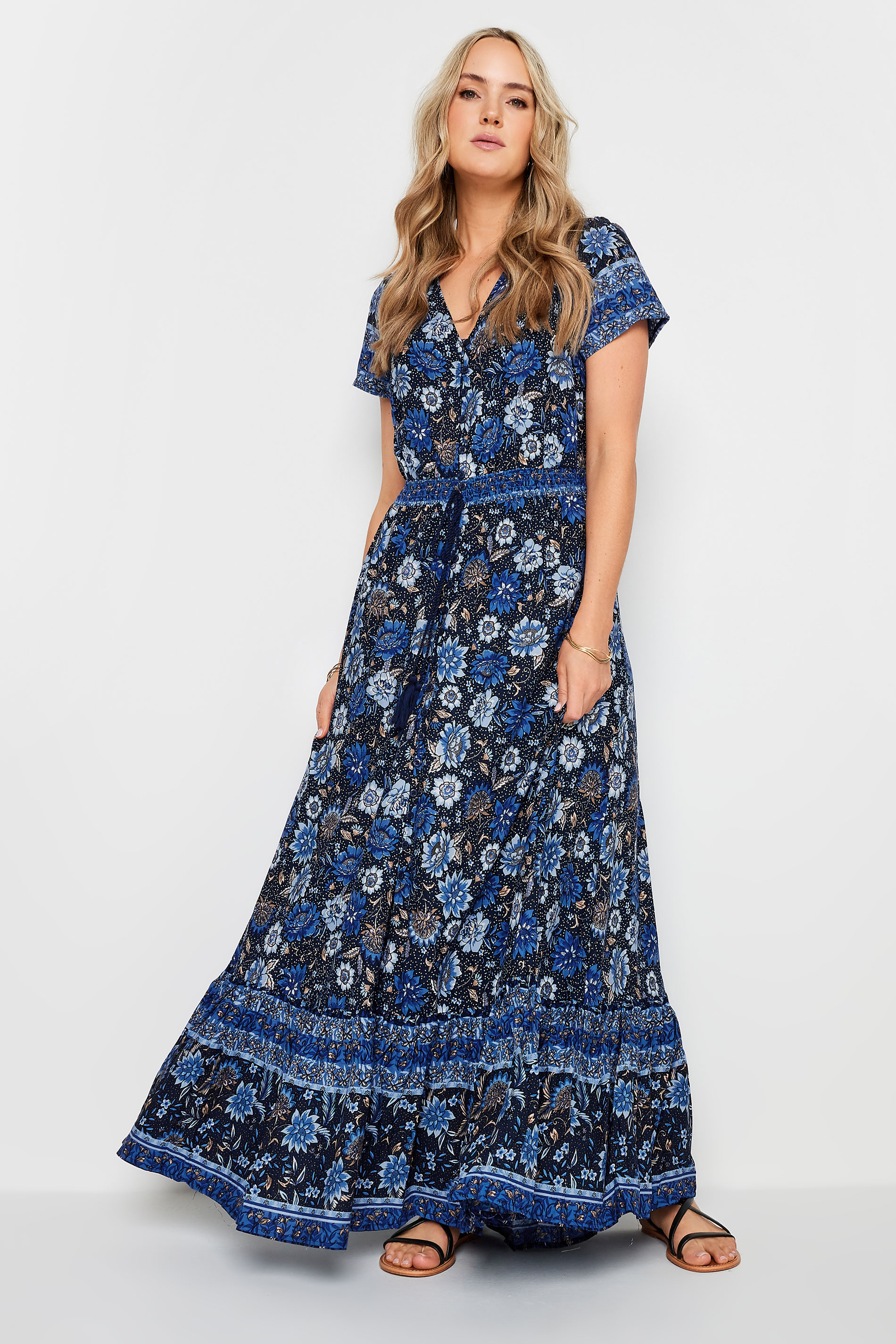 LTS Tall Womens Dark Blue Floral Print Tie Waist Maxi Dress | Long Tall Sally 2