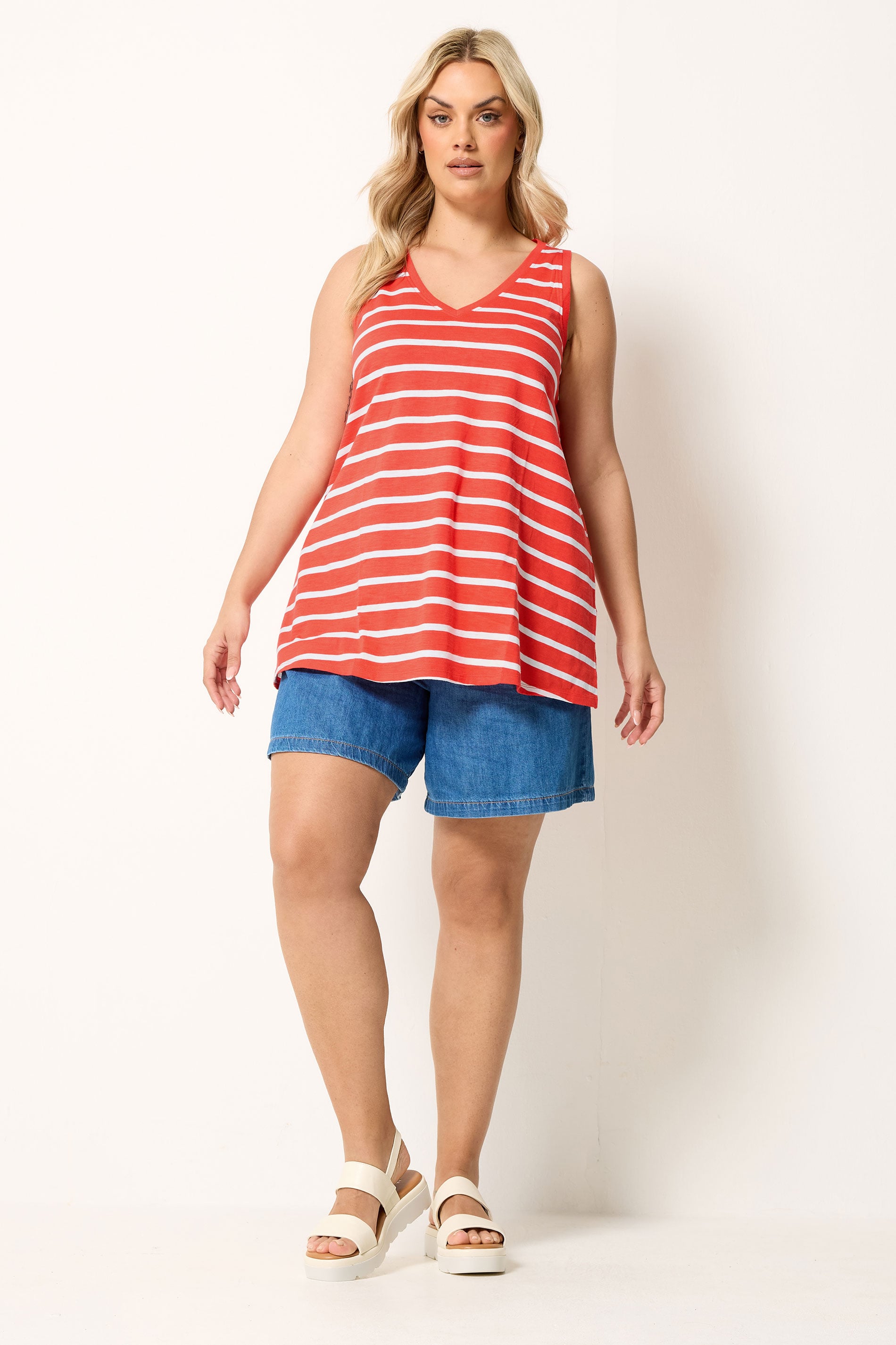 YOURS Plus Size Orange Stripe Vest Top | Yours Clothing 1