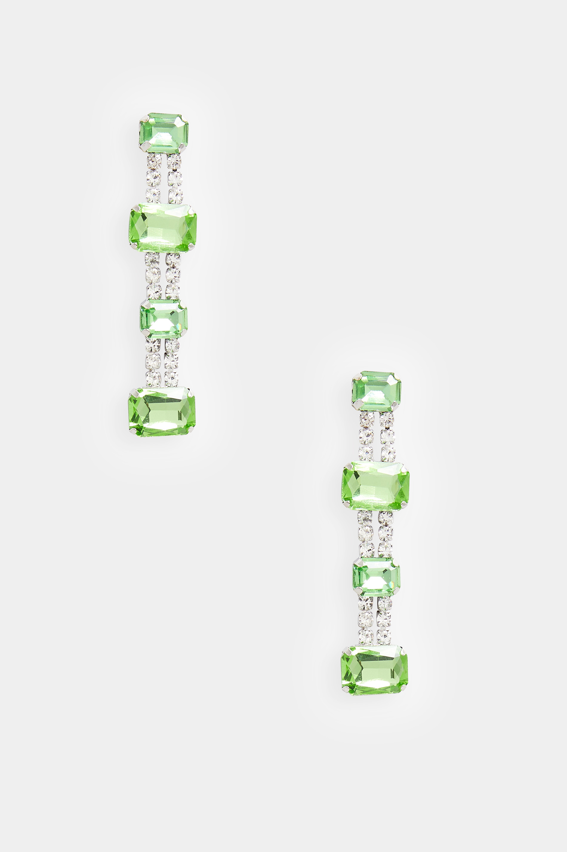 Silver Tone & Emerald Diamante Drop Earrings | Yours Clothing 2