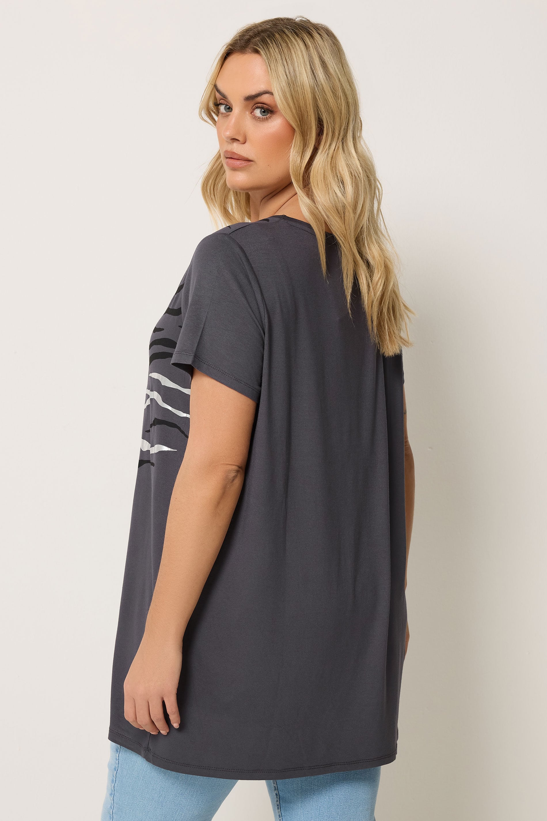 YOURS Plus Size Grey Tiger Print T-shirt | Yours Clothing 2