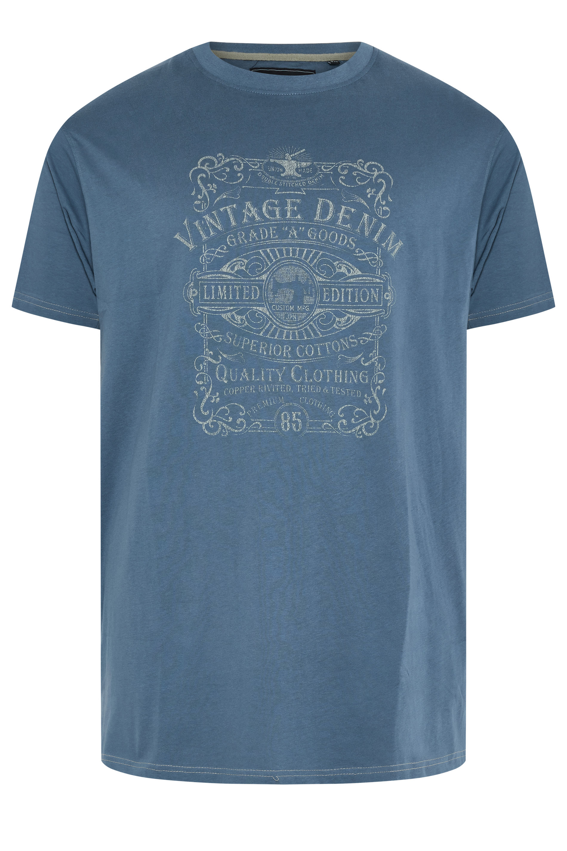 KAM Big & Tall Indigo Blue Vintage Denim Graphic Print T-Shirt | BadRhino 3