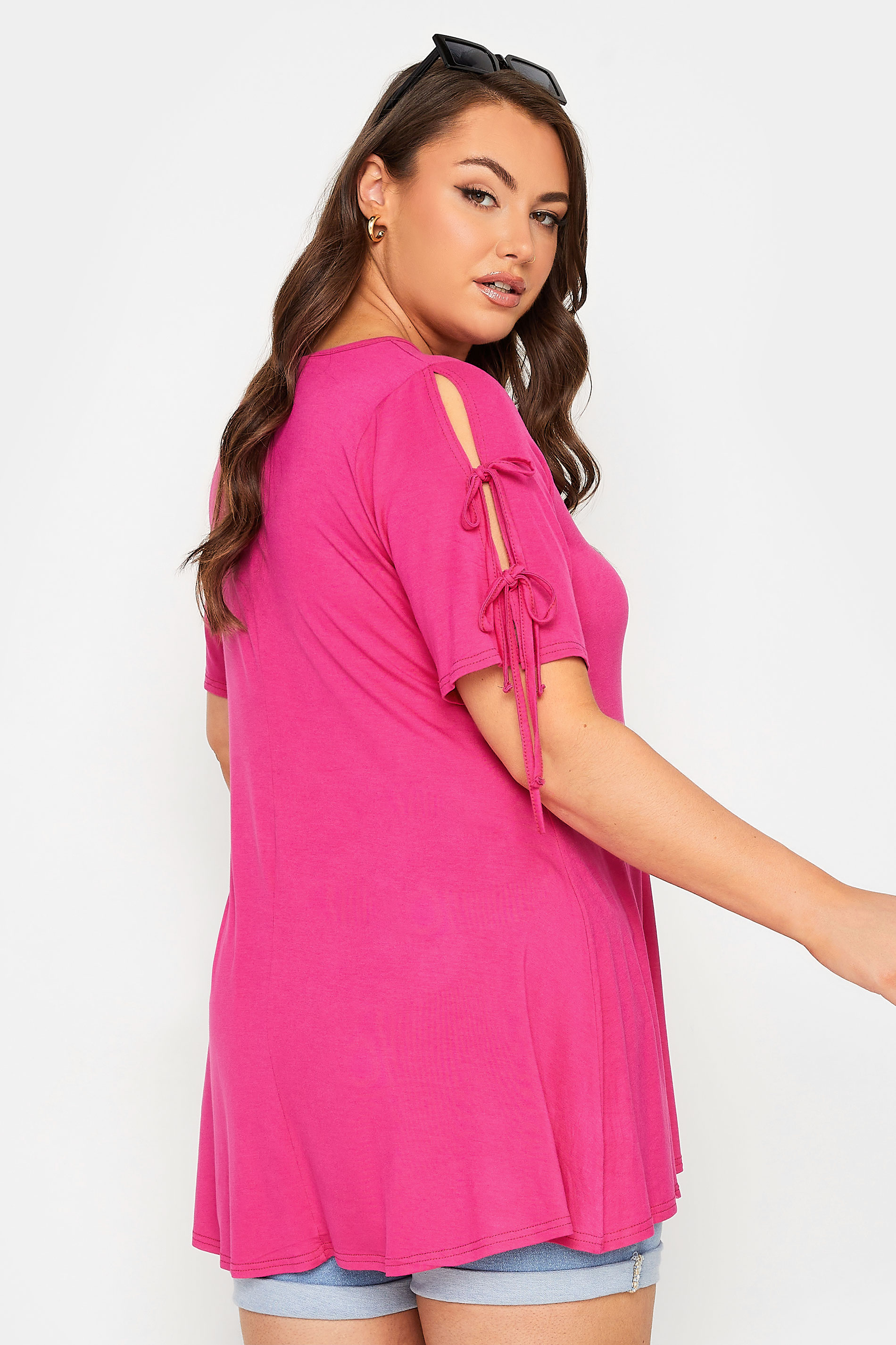 LIMITED COLLECTION Plus Size Pink Tie Sleeve Top | Yours Clothing 3