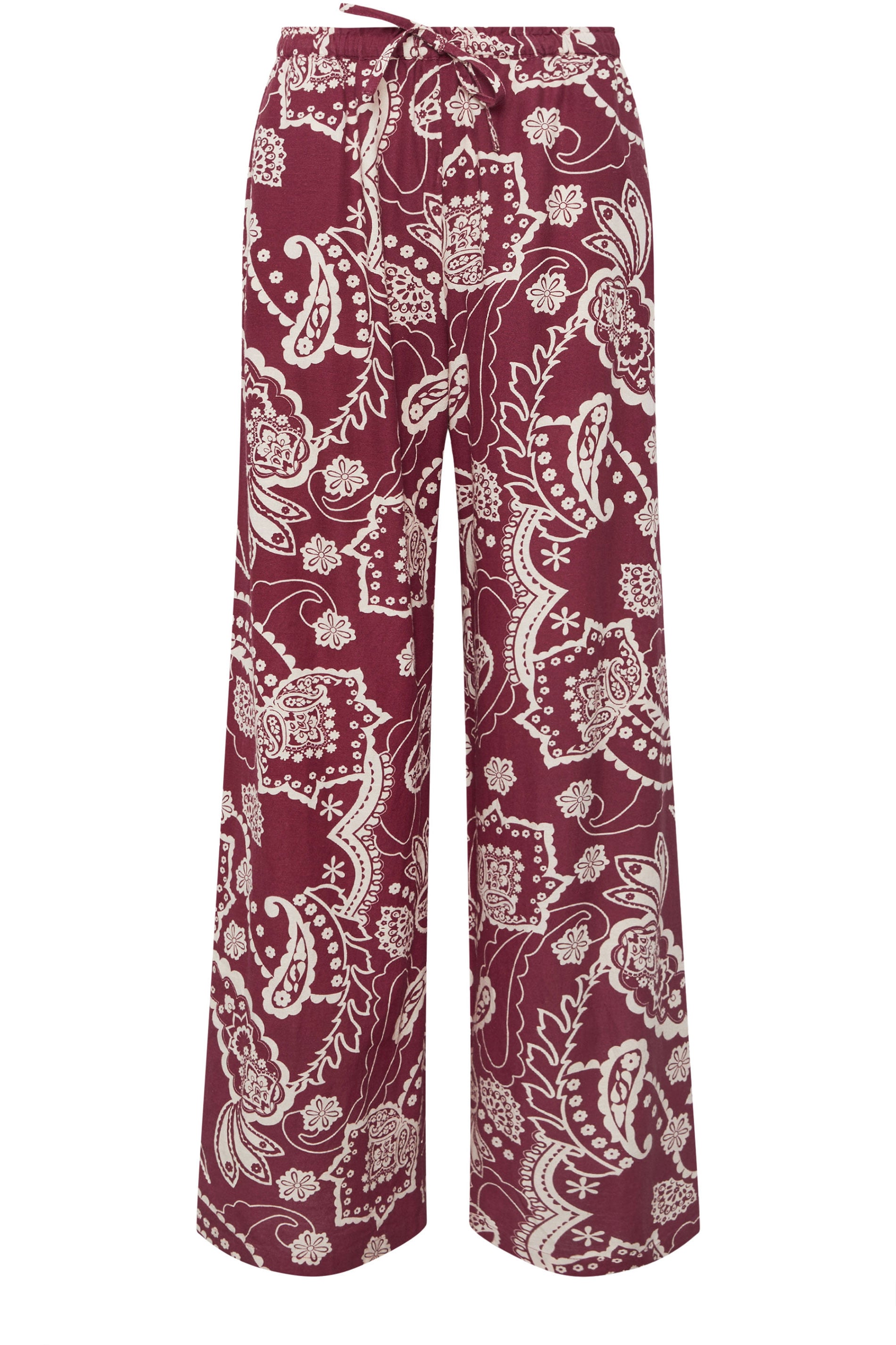 LTS Tall Women's Berry Red Paisley Linen Wide Leg Trousers | Long Tall Sally 6