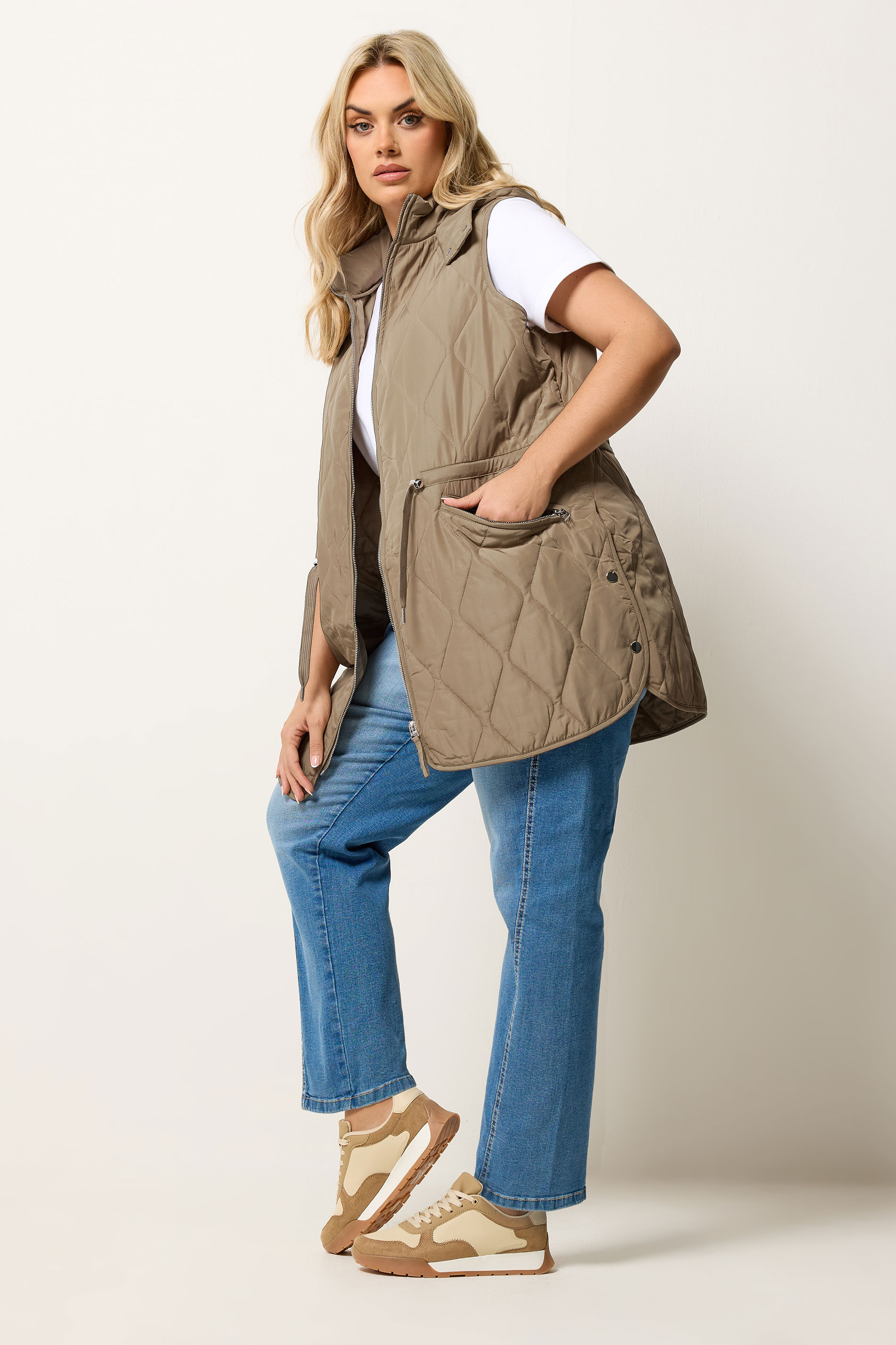 YOURS Plus Size Natural Brown Quilted Gilet | Yours Clothing 1