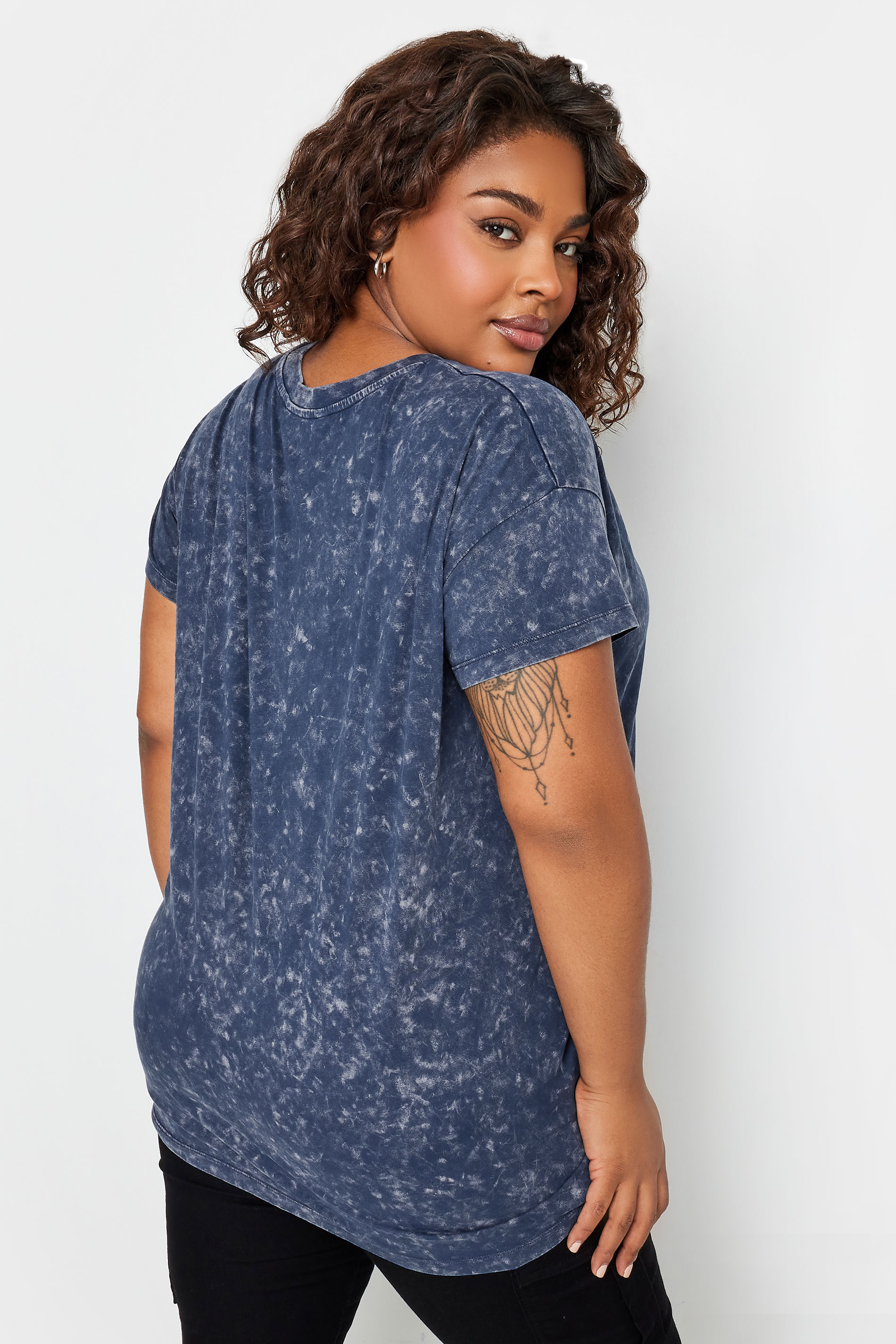 YOURS Plus Size Navy Blue 'Boston' Slogan Acid Wash T-Shirt | Yours Clothing 3
