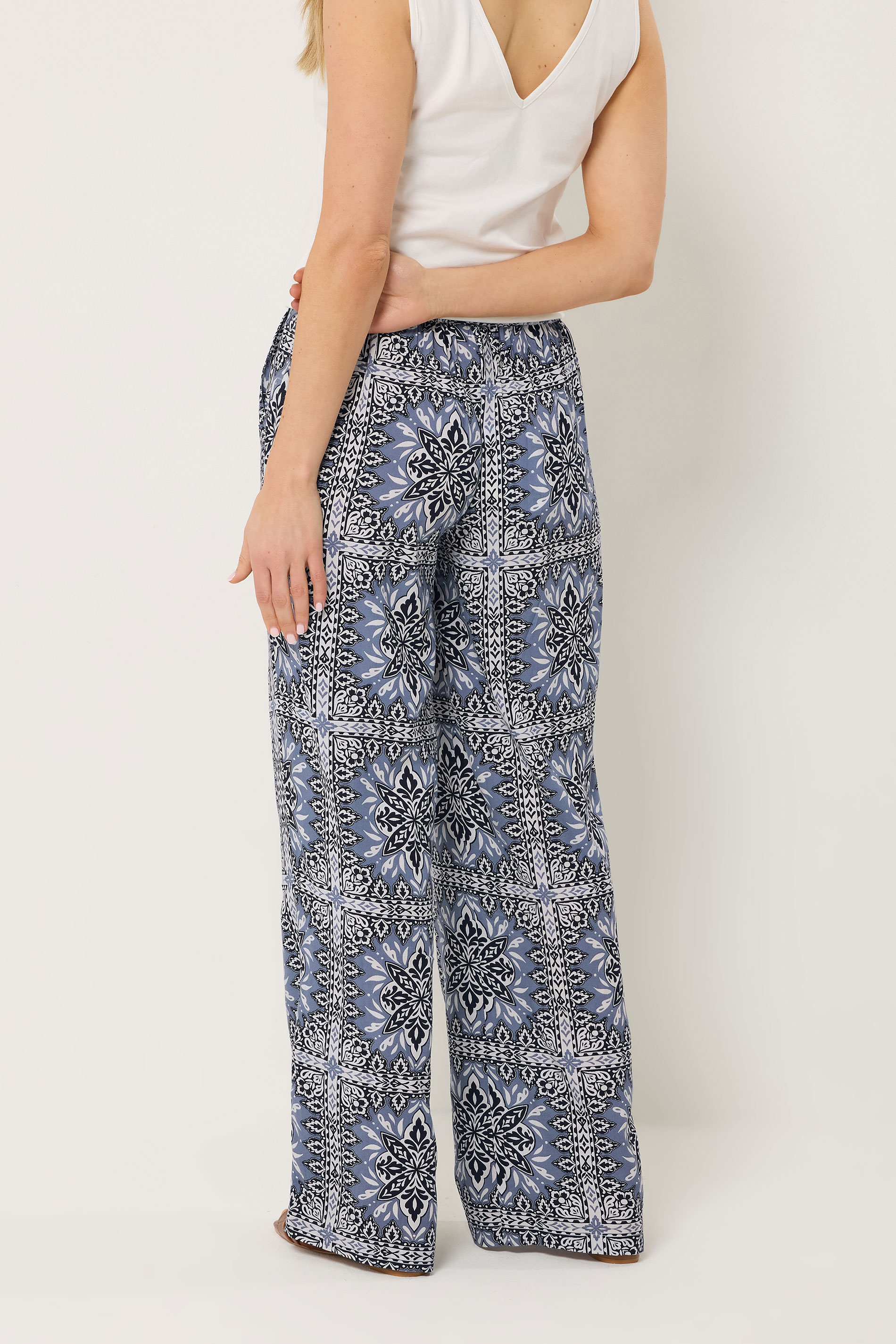 LTS Tall Women's Blue Tile Print Wide Leg Trousers | Long Tall Sally 2