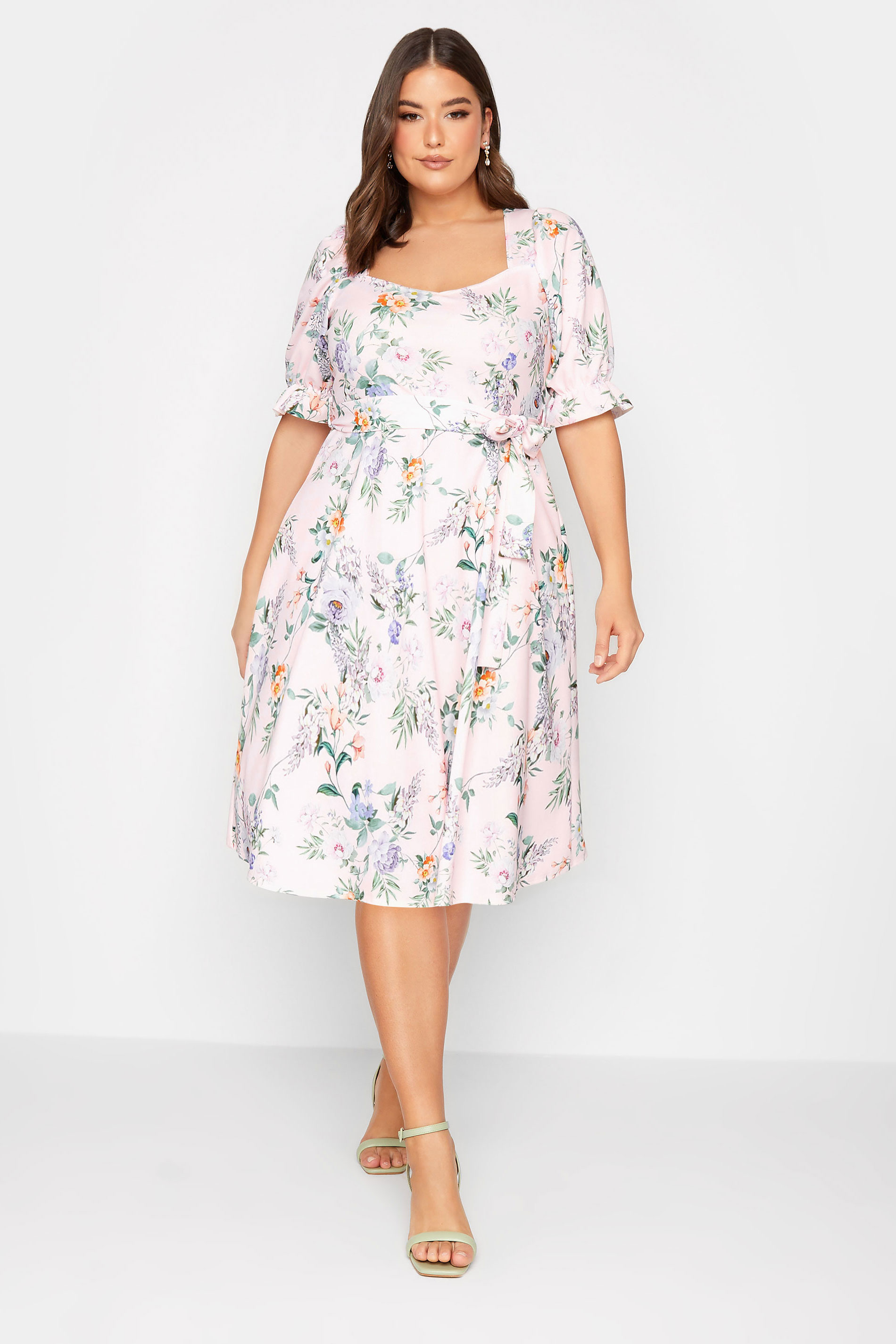 YOURS LONDON Curve Pink Floral Print Puff Sleeve Dress | Yours Clothing 2