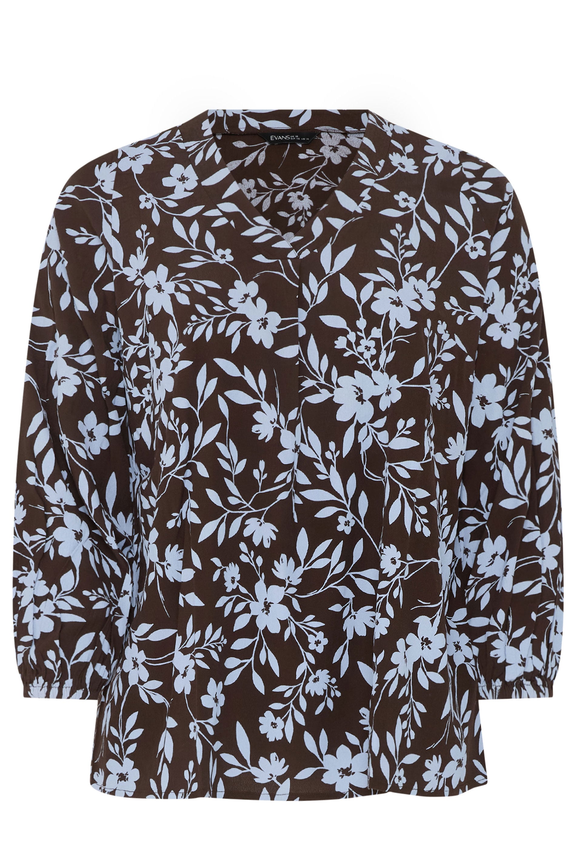 EVANS Plus Size Chocolate Brown Floral Print Pleat Front Blouse | Evans 5