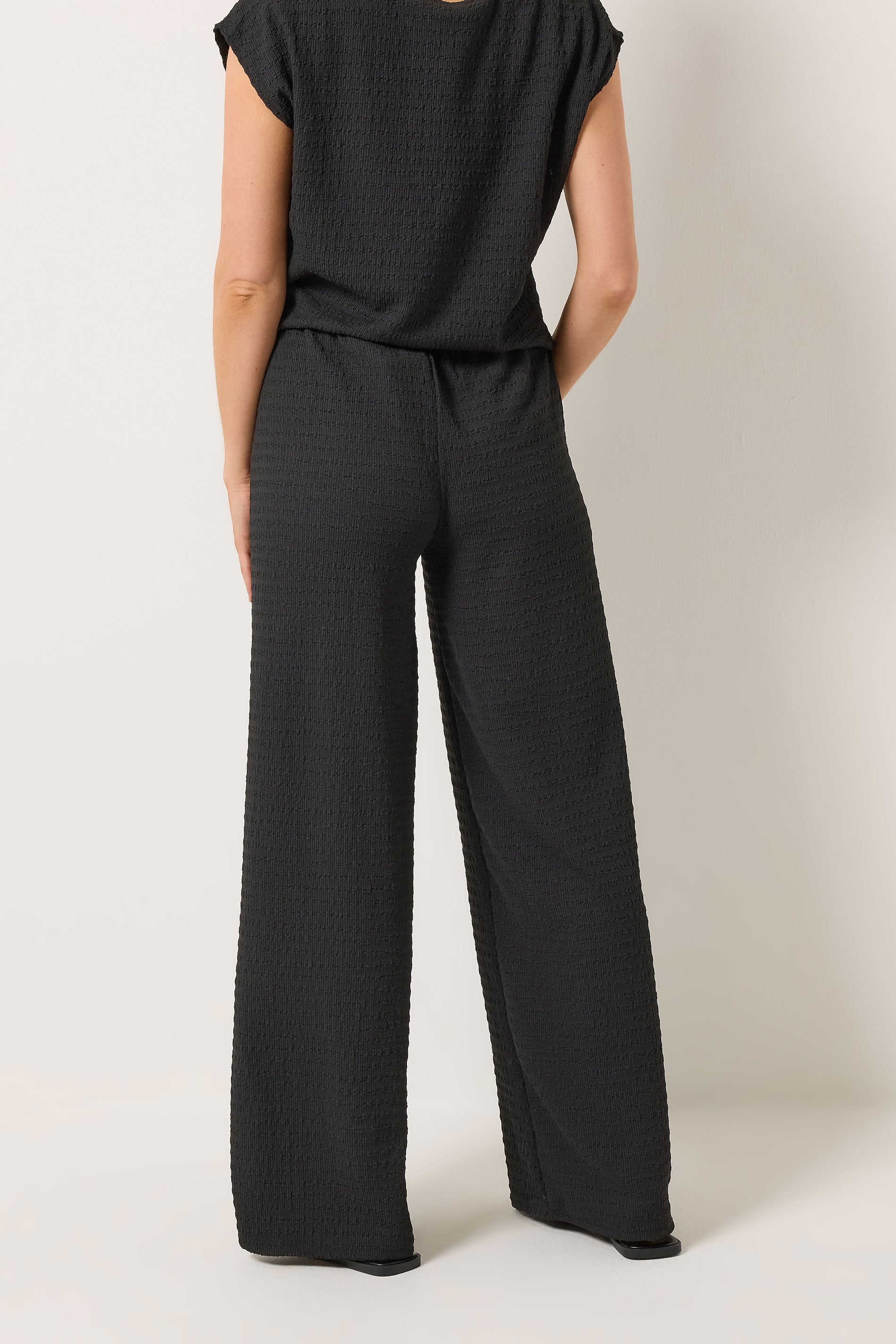 LTS Tall Women's Black Textured Elasticated Wide Leg Trousers | Long Tall Sally 2