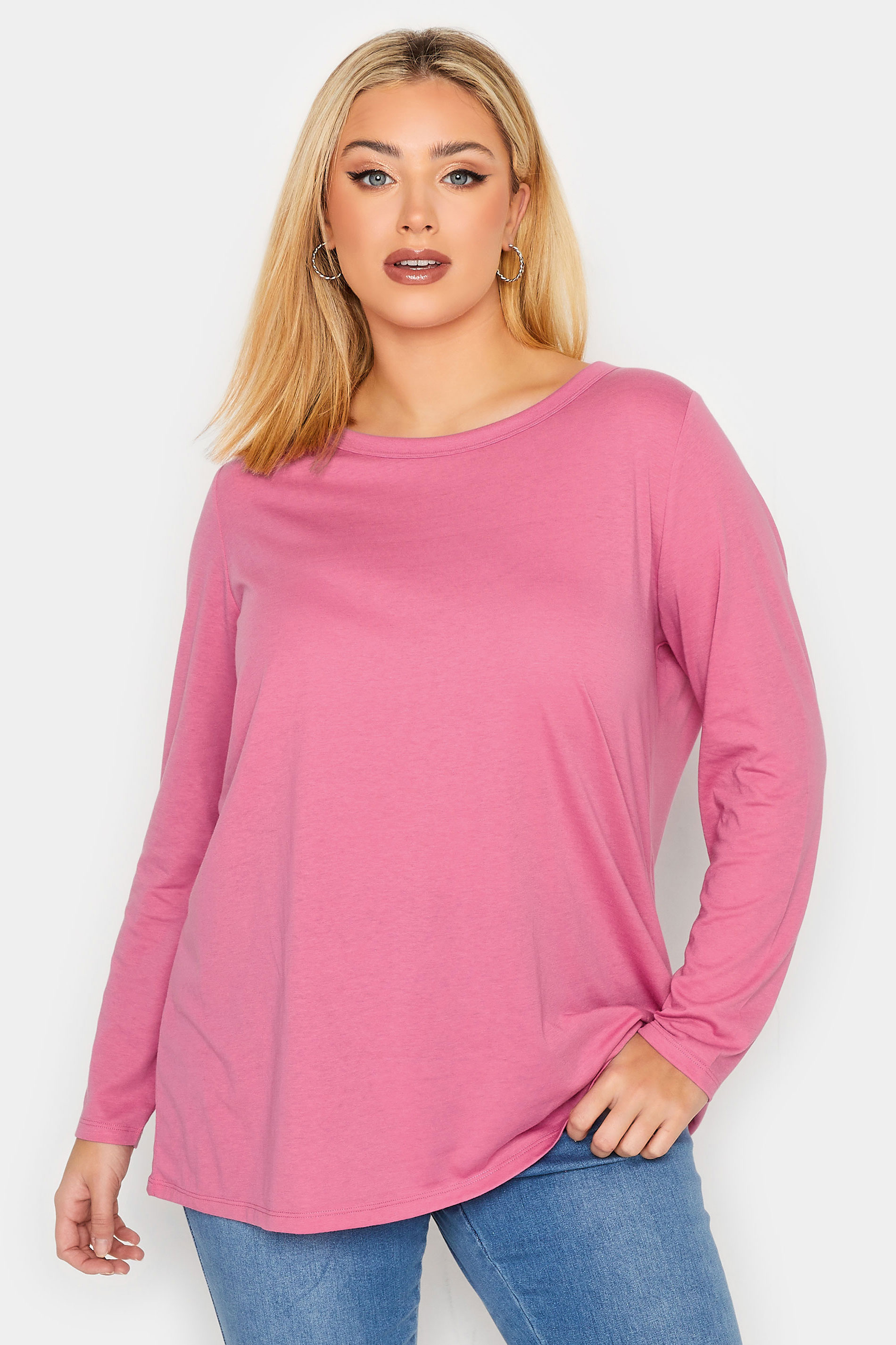 Plus Size Pink Long Sleeve T-Shirt - Petite | Yours Clothing 1