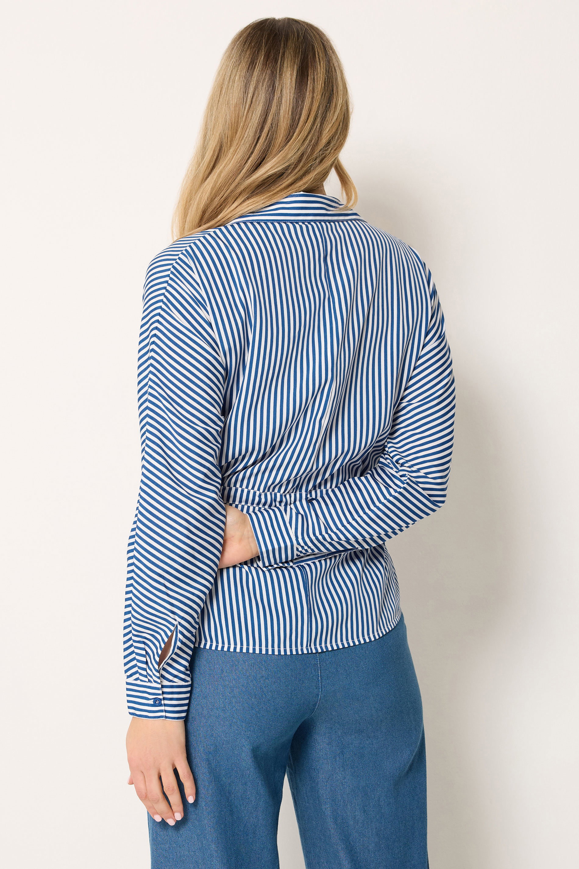 LTS Tall Women's Blue & White Stripe Tie Waist Shirt | Long Tall Sally 4