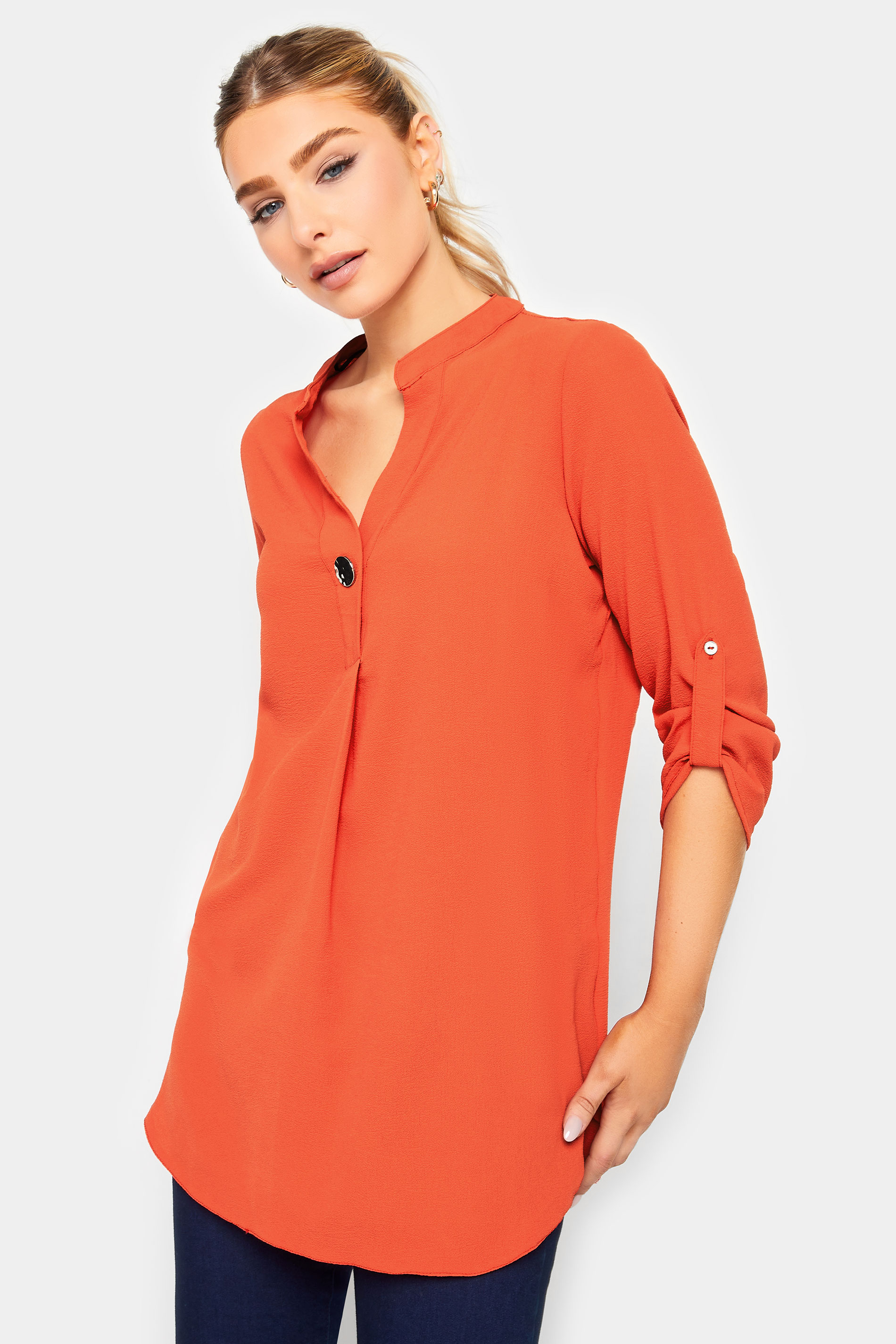 M&Co Orange Long Sleeve Button Blouse | M&Co  1