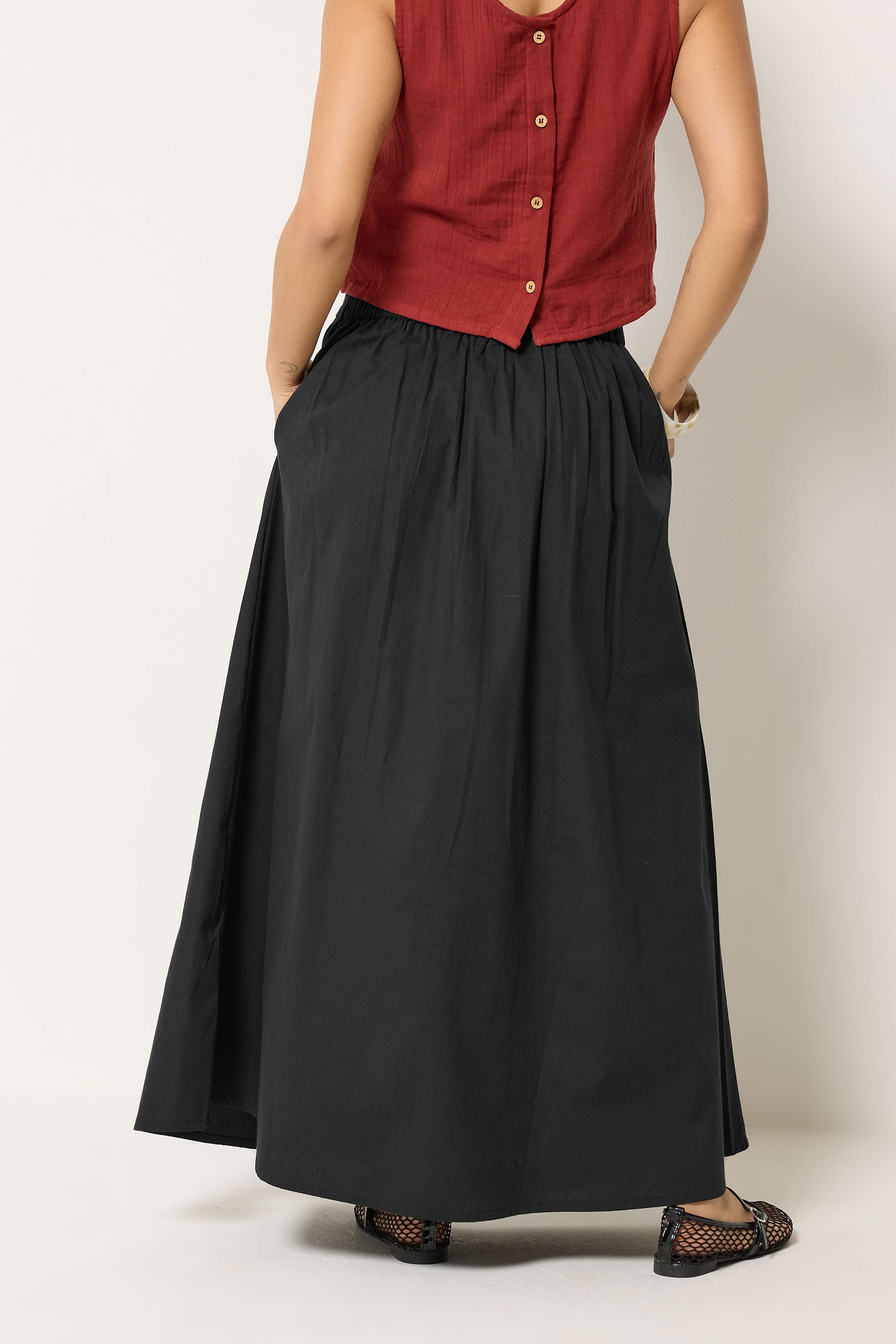PixieGirl Petite Women's Black Cotton Poplin Maxi Skirt | PixieGirl 2