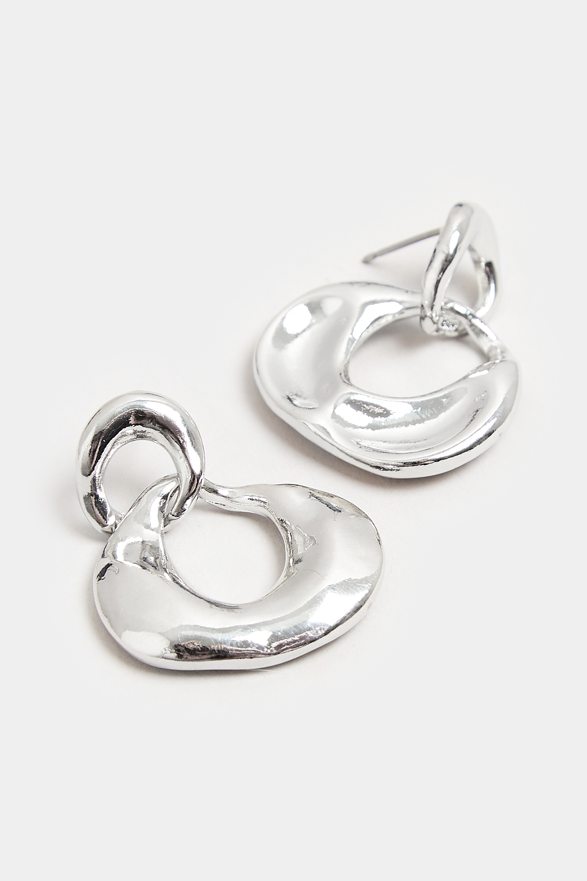 Silver Double Drop Chunky Hoop Earrings | Yours Clothing 3