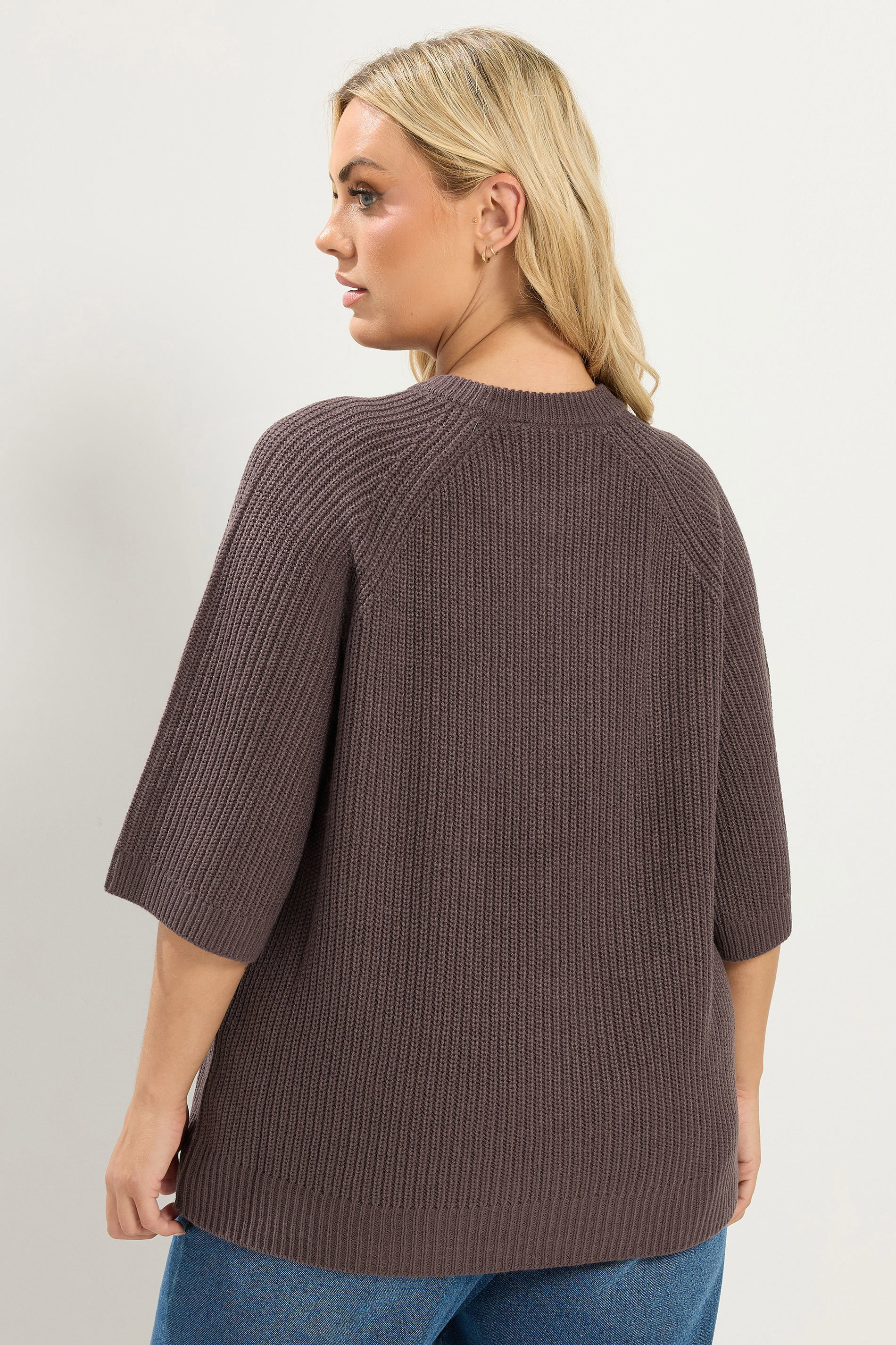 YOURS Plus Size Chocolate Brown Crew Neck Knitted Jumper | Yours Clothing 4