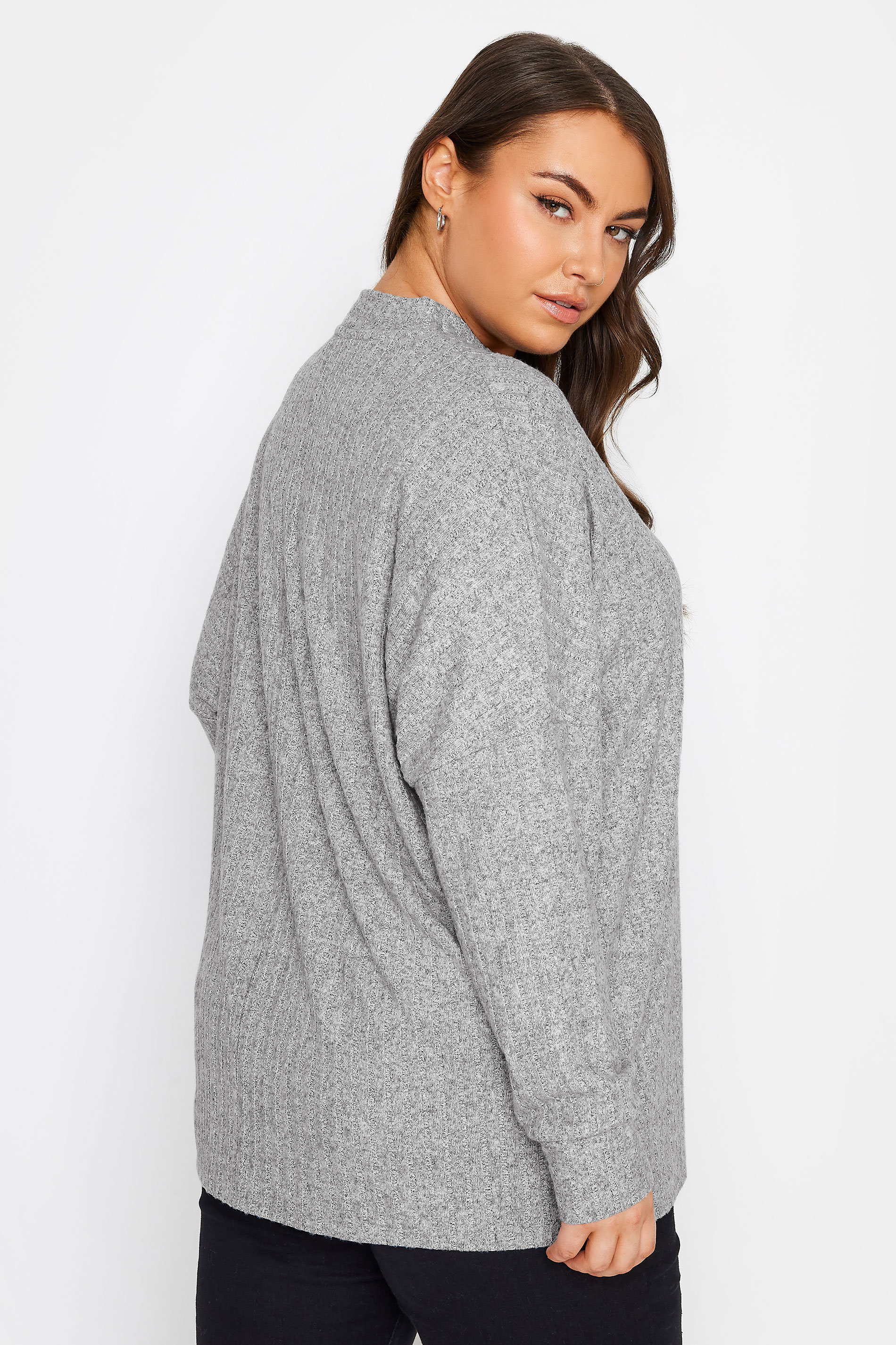 YOURS Plus Size Light Grey Ribbed Jumper | Yours Clothing 3