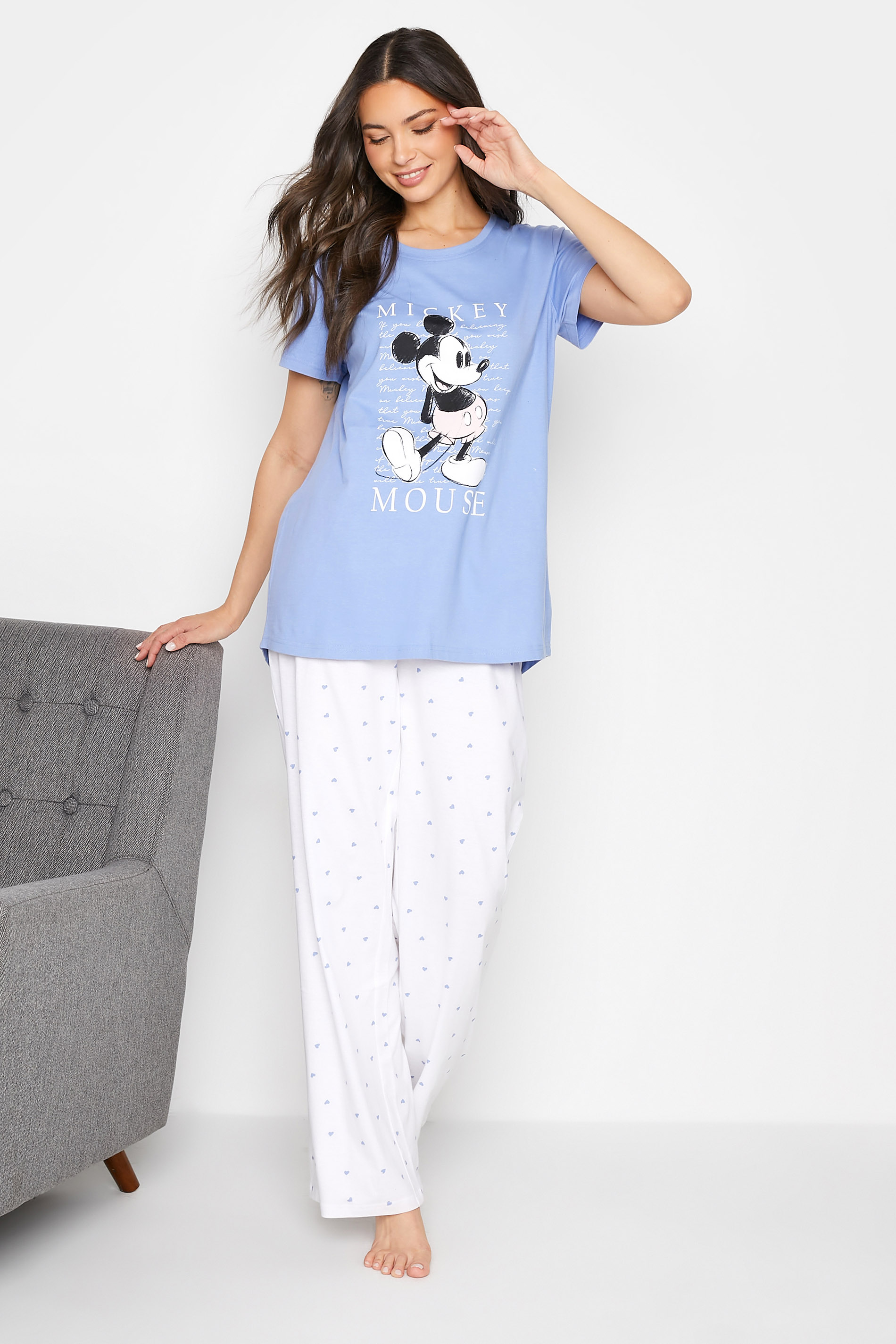 LTS Tall Women's Blue DISNEY Mickey Mouse Pyjama Set | Long Tall Sally  1