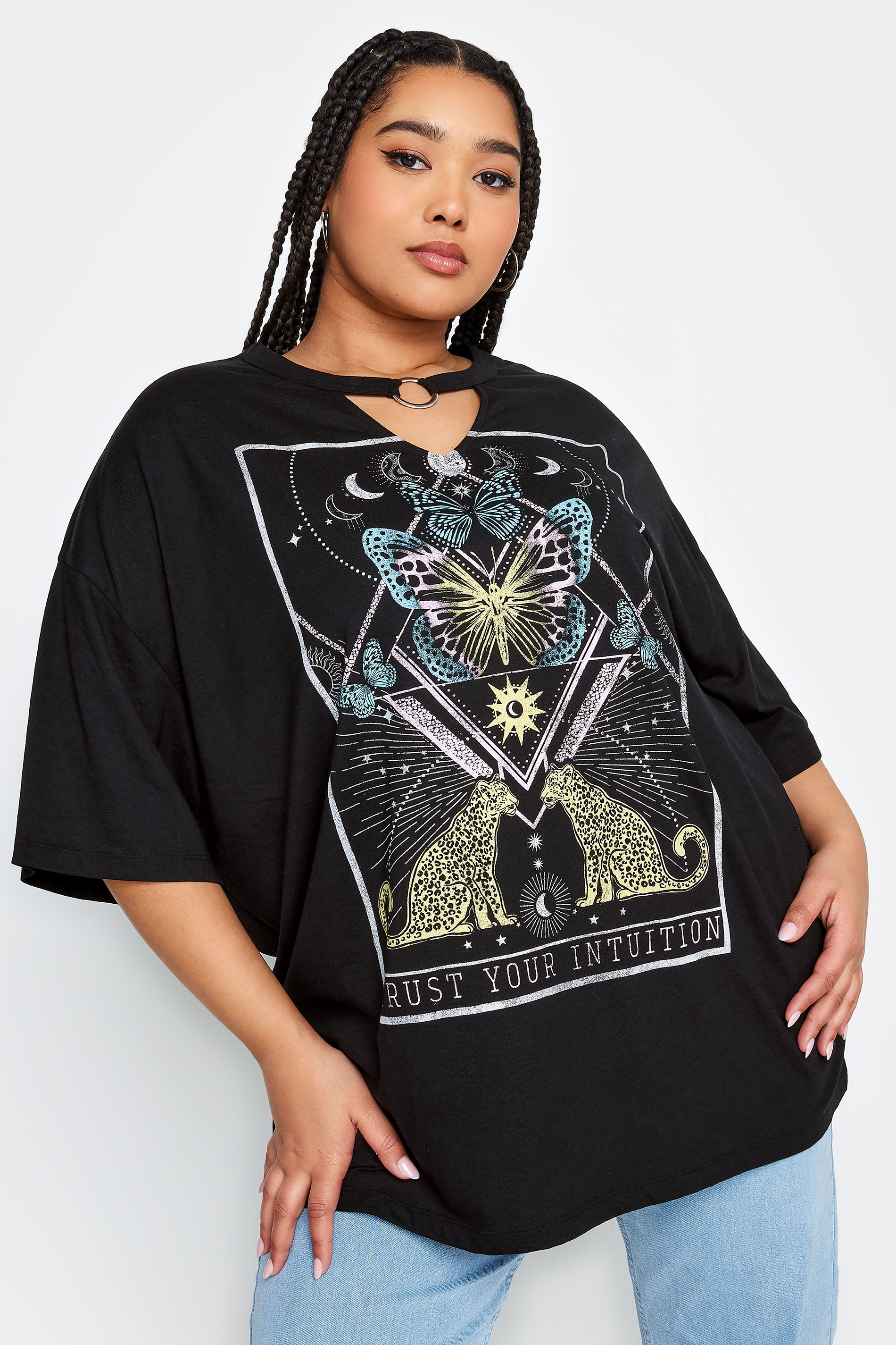 YOURS Plus Size Black Cheetah Printed T-Shirt | Yours Curve 1