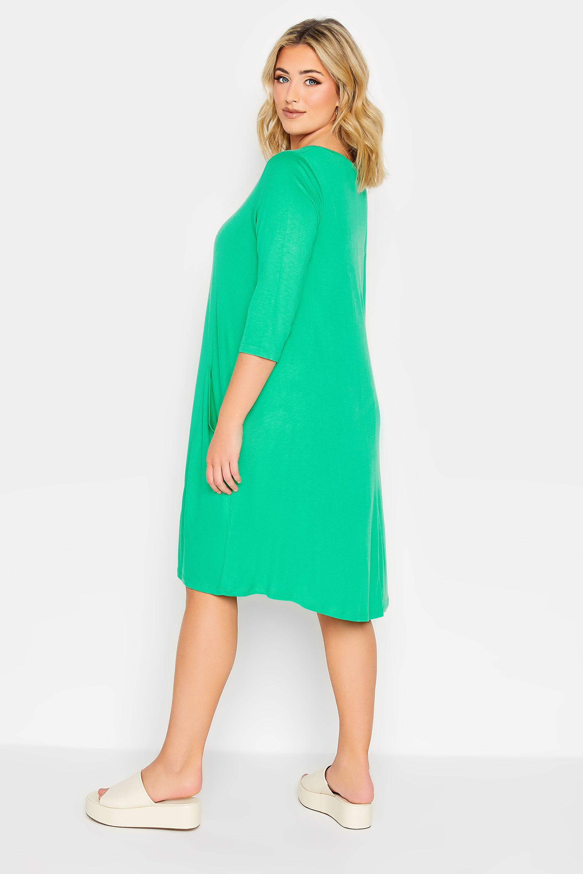 YOURS Plus Size Green Drape Pocket Dress | Yours Clothing 3