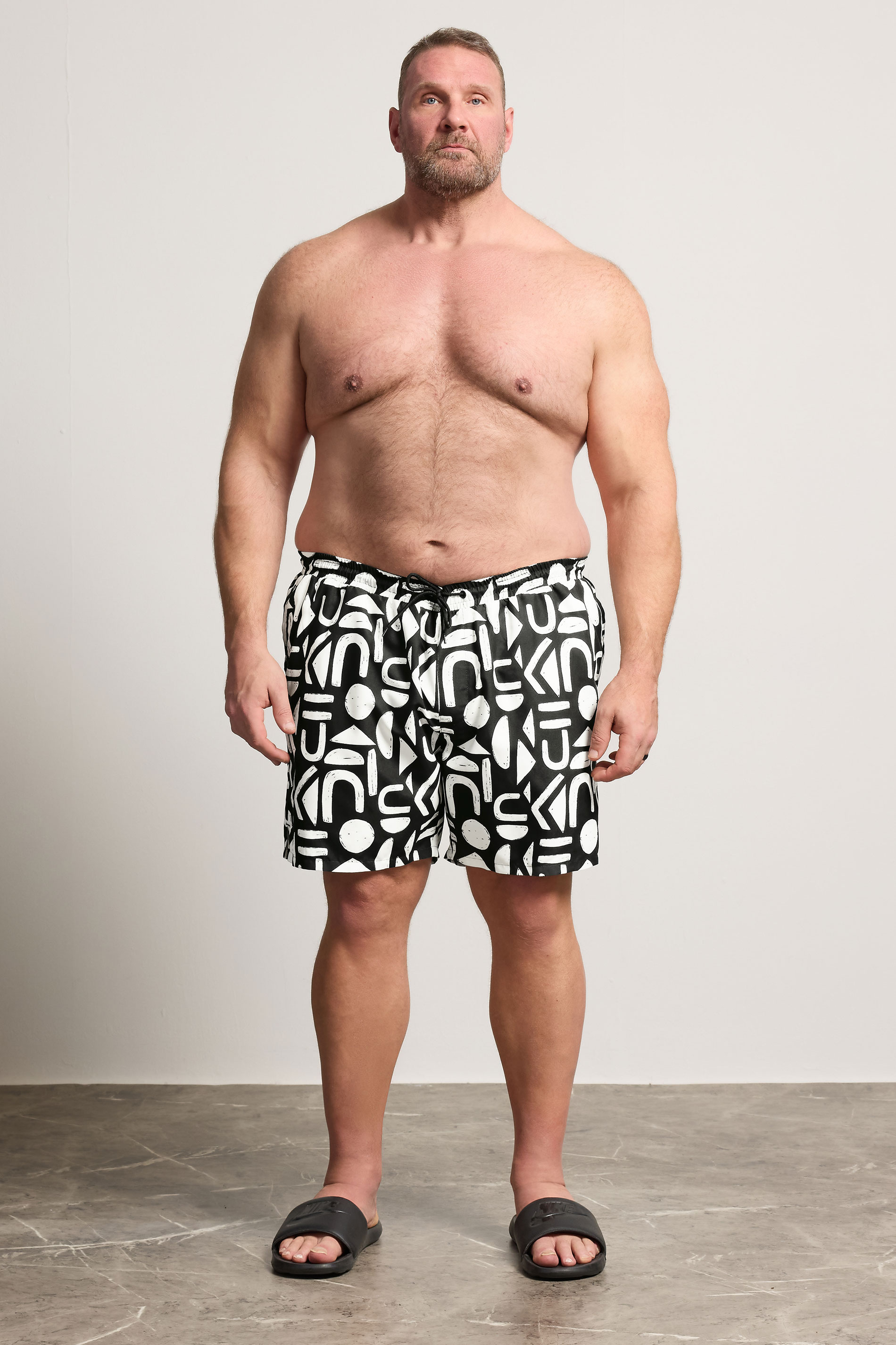 BadRhino Big & Tall Black & White Abstract Swim Shorts | BadRhino 2