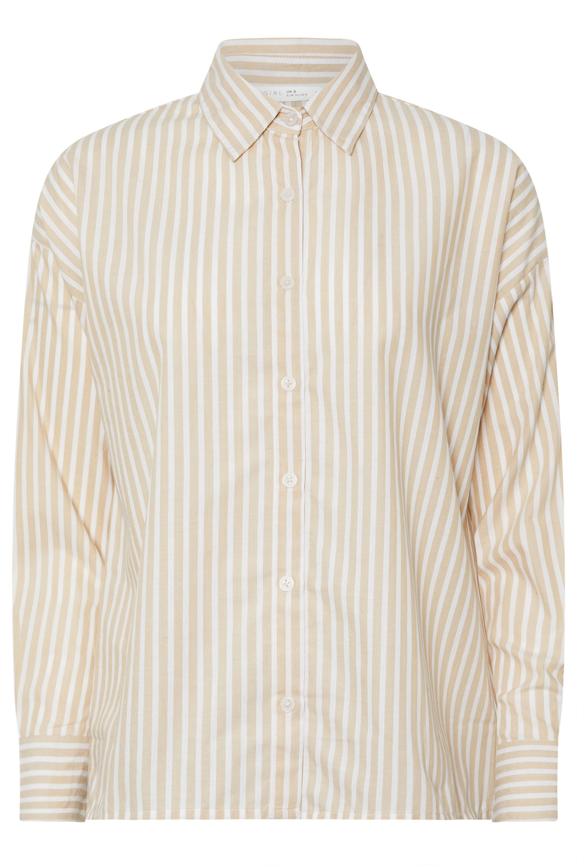 PixieGirl Petite Women's Stone Brown Stripe Tie Back Cotton Shirt | PixieGirl 5