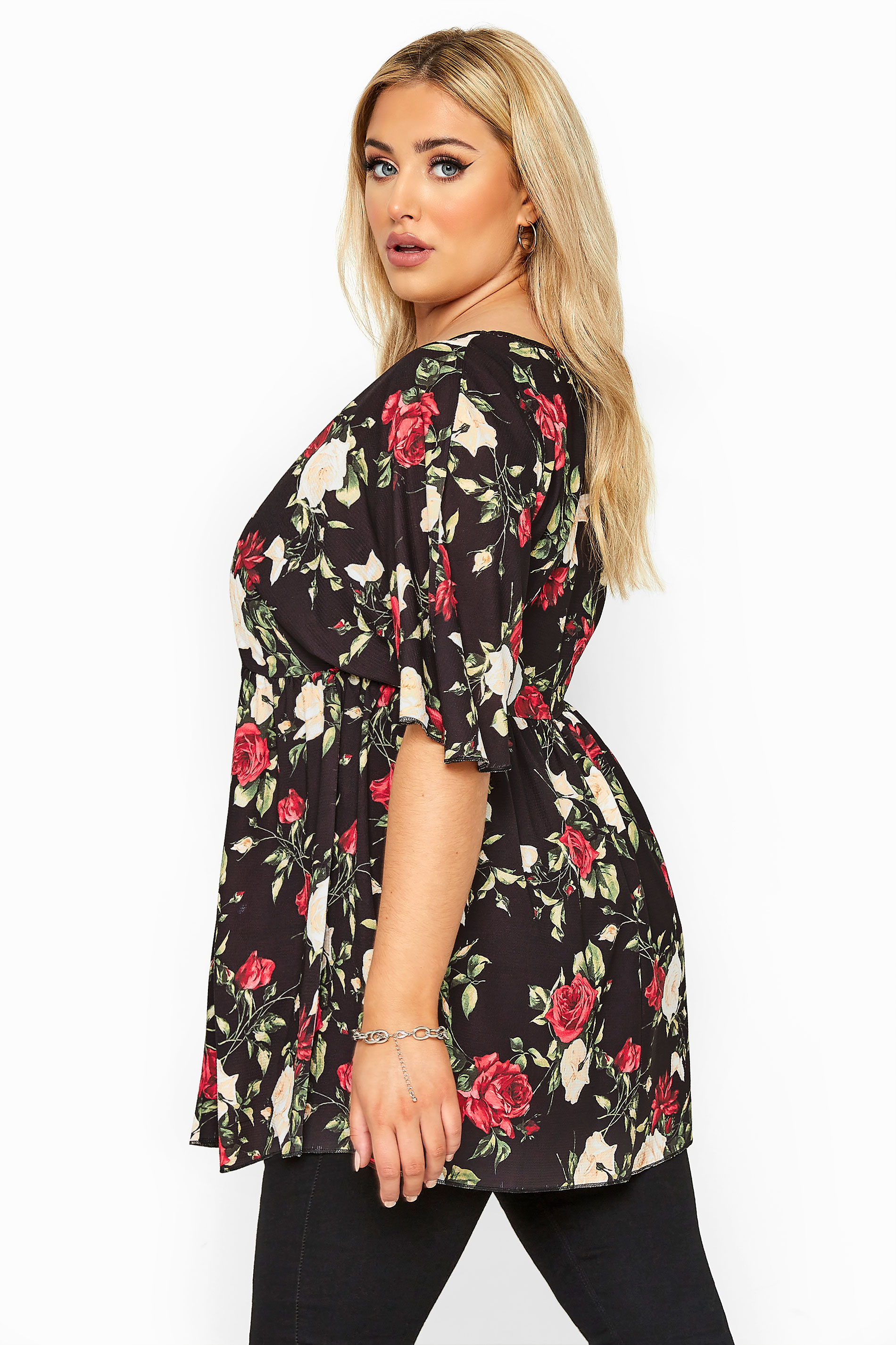 LIMITED COLLECTION Black Floral Kimono Sleeve Top | Yours Clothing