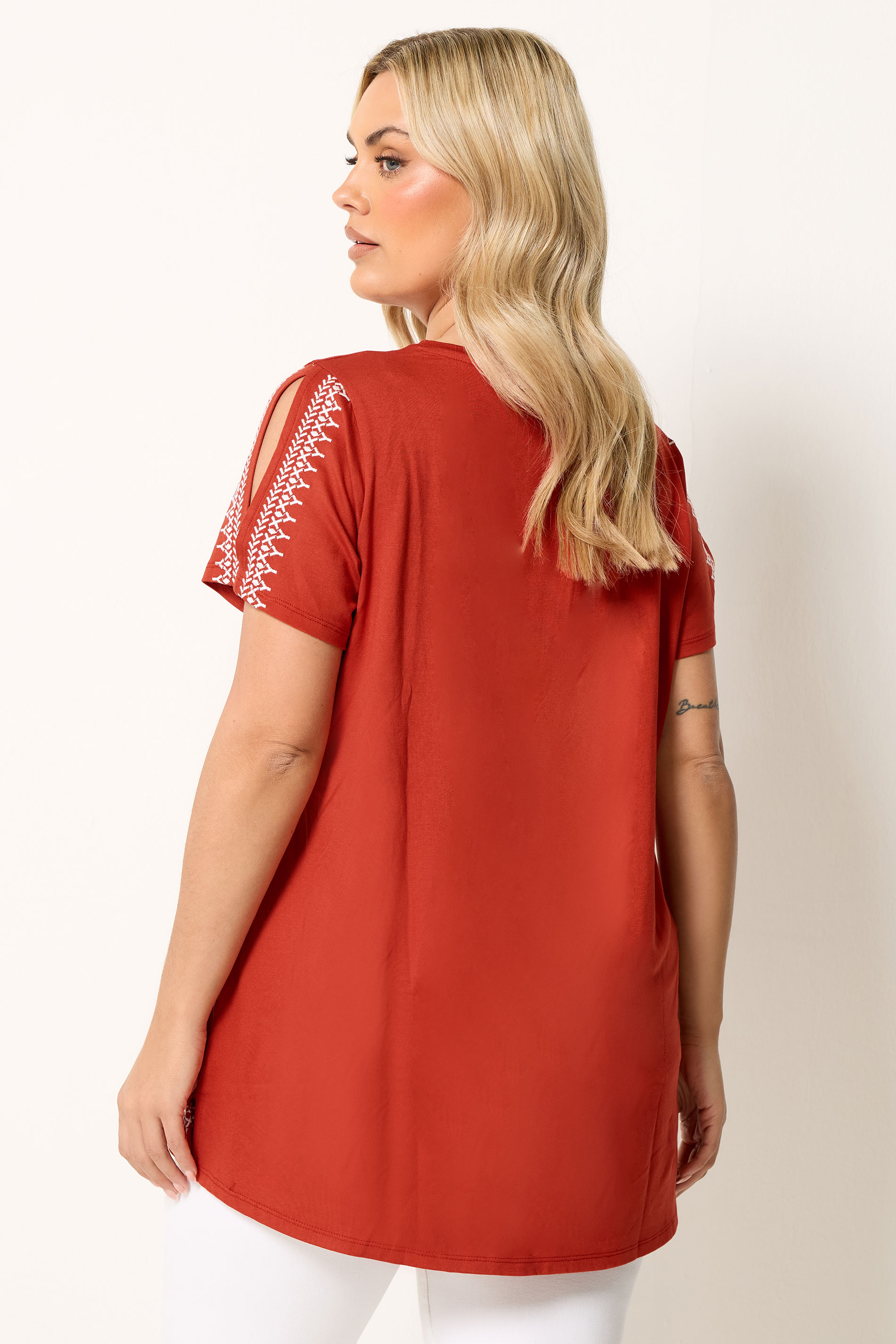YOURS Plus Size Orange Embroidered Cold Shoulder Top | Yours Clothing 2