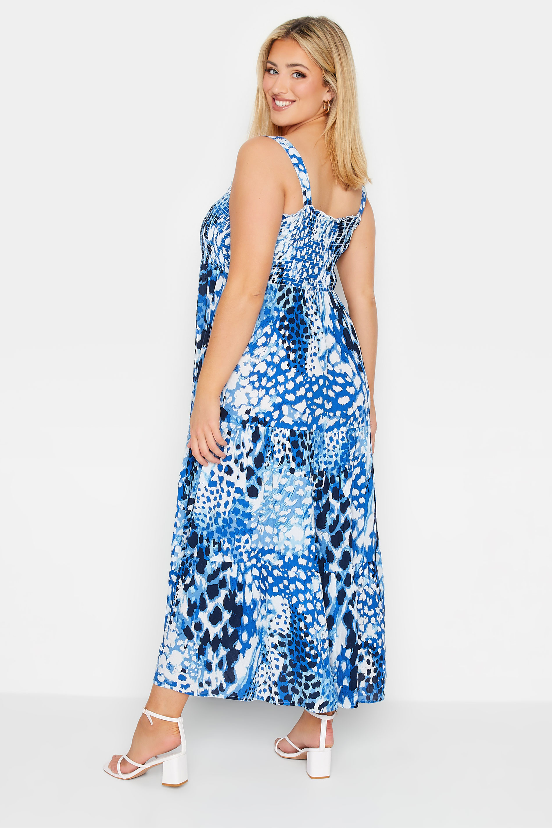 YOURS Plus Size Blue Animal Markings Shirred Strappy Sundress | Yours Clothing 3