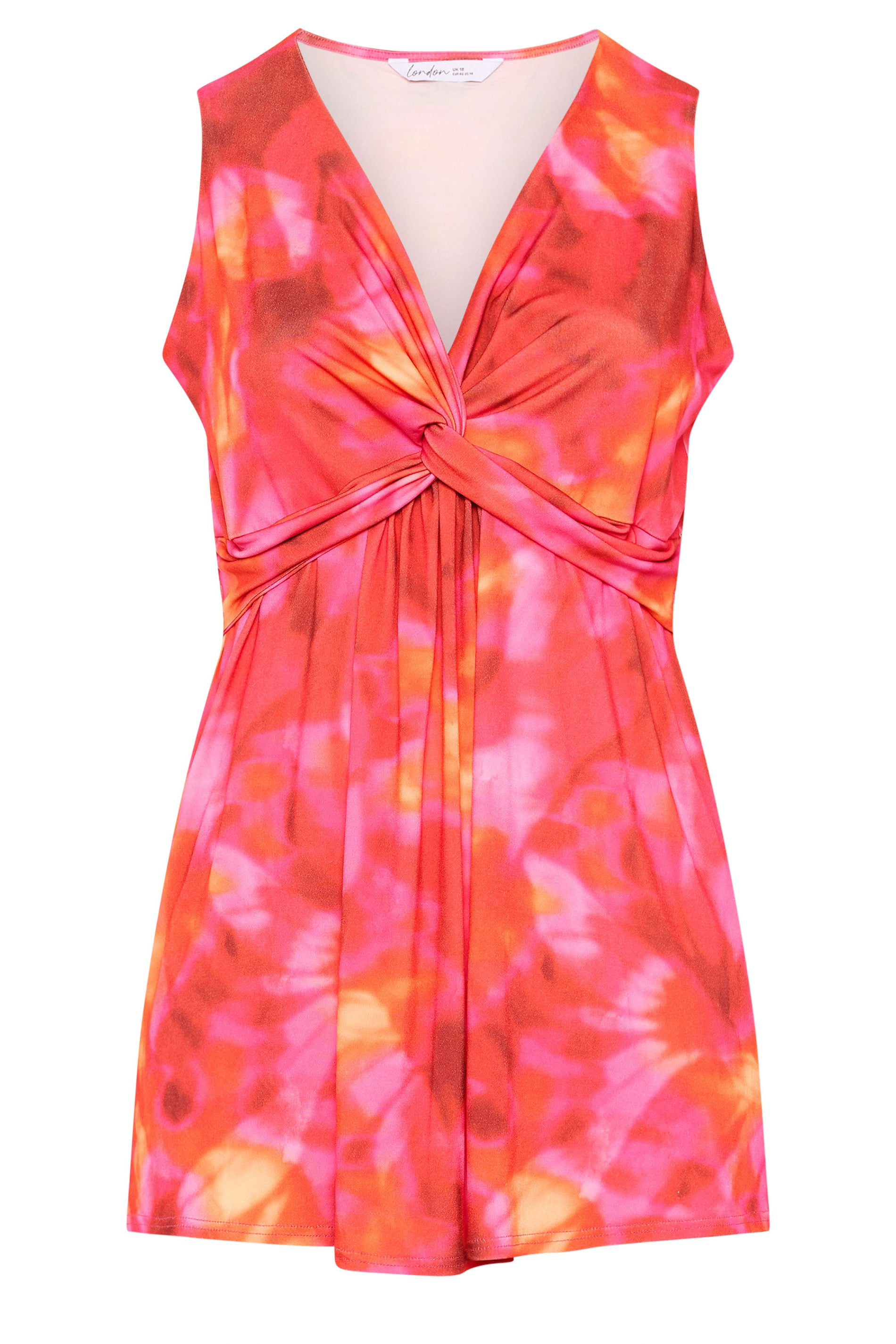 YOURS LONDON Plus Size Pink Abstract Sleeveless Knot Front Top | Yours Clothing 5
