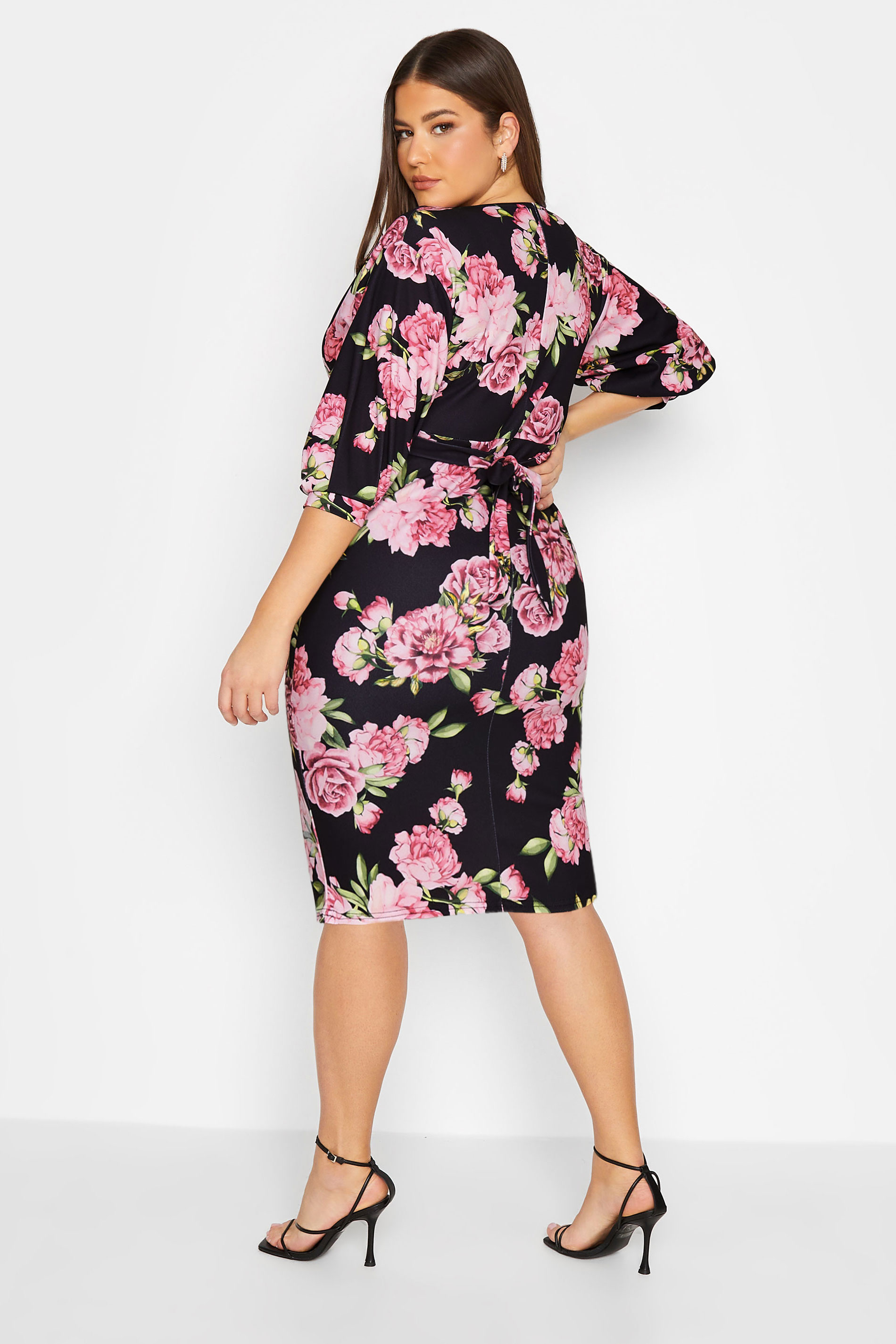 YOURS LONDON Plus Size Black Floral Wrap Dress | Yours Clothing 3