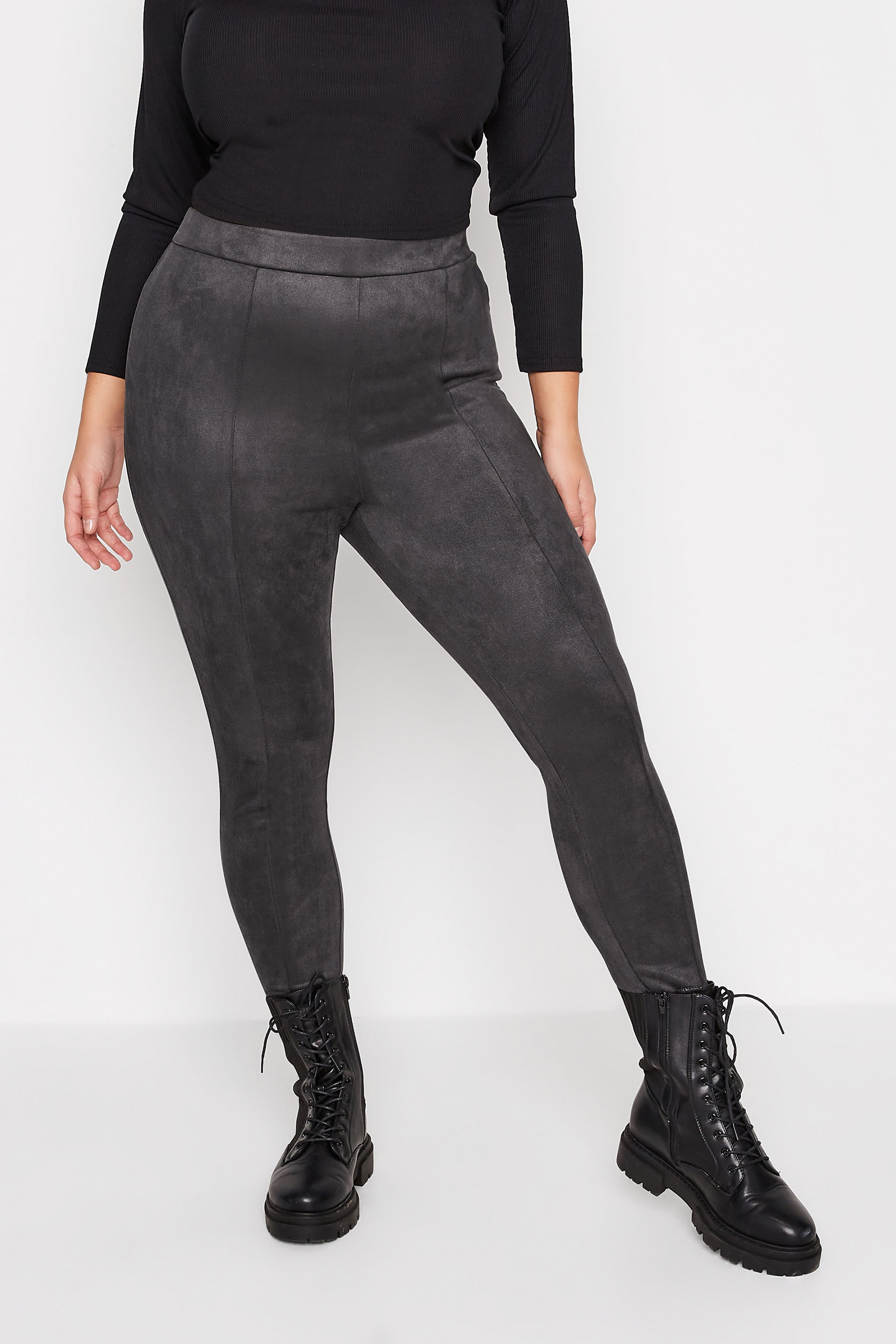Plus Size Charcoal Grey Faux Suede High Waisted Leggings | Yours Clothing 1