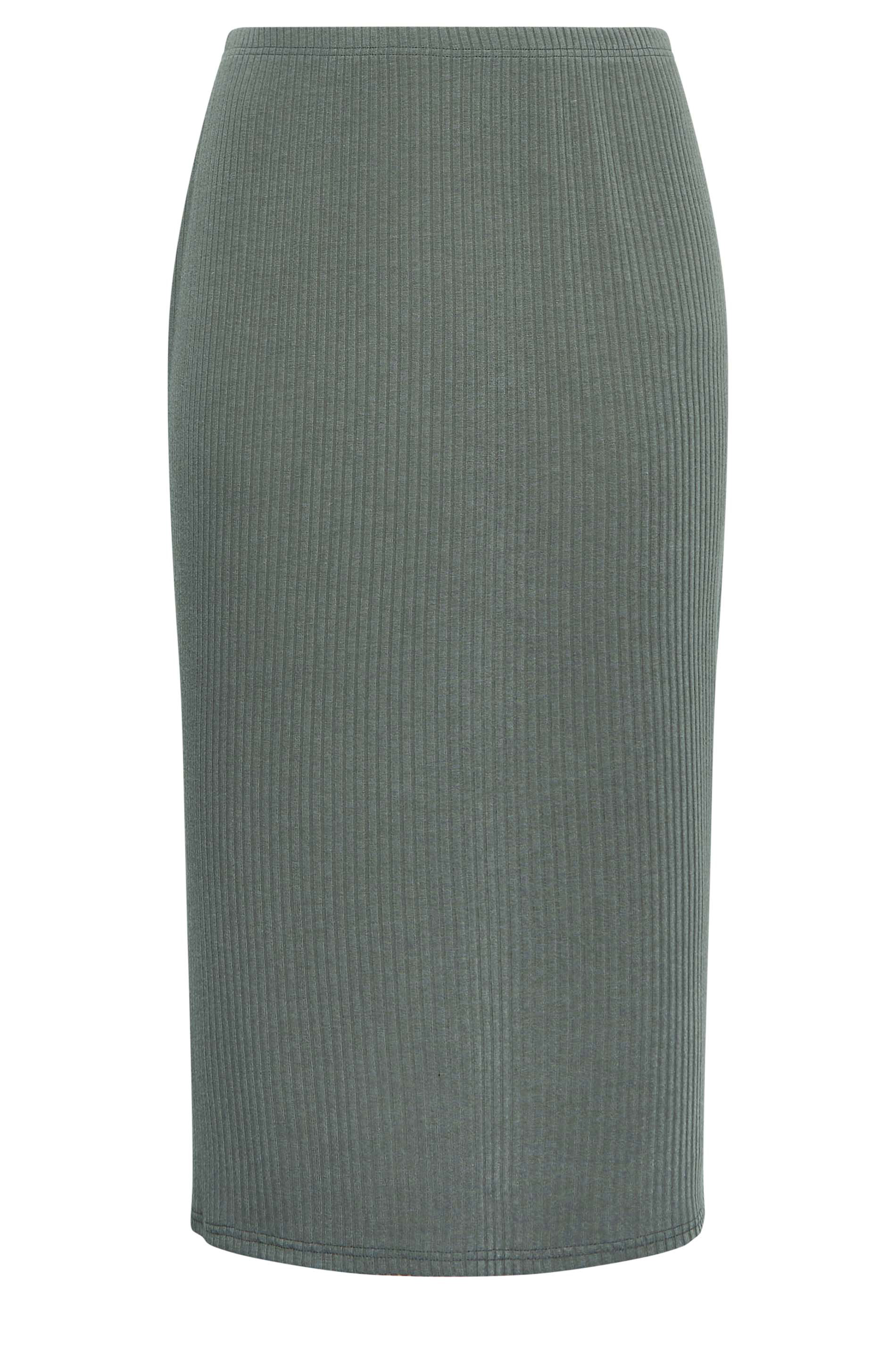 YOURS Plus Size Sage Green Ribbed Midi Skirt | Yours Clothing