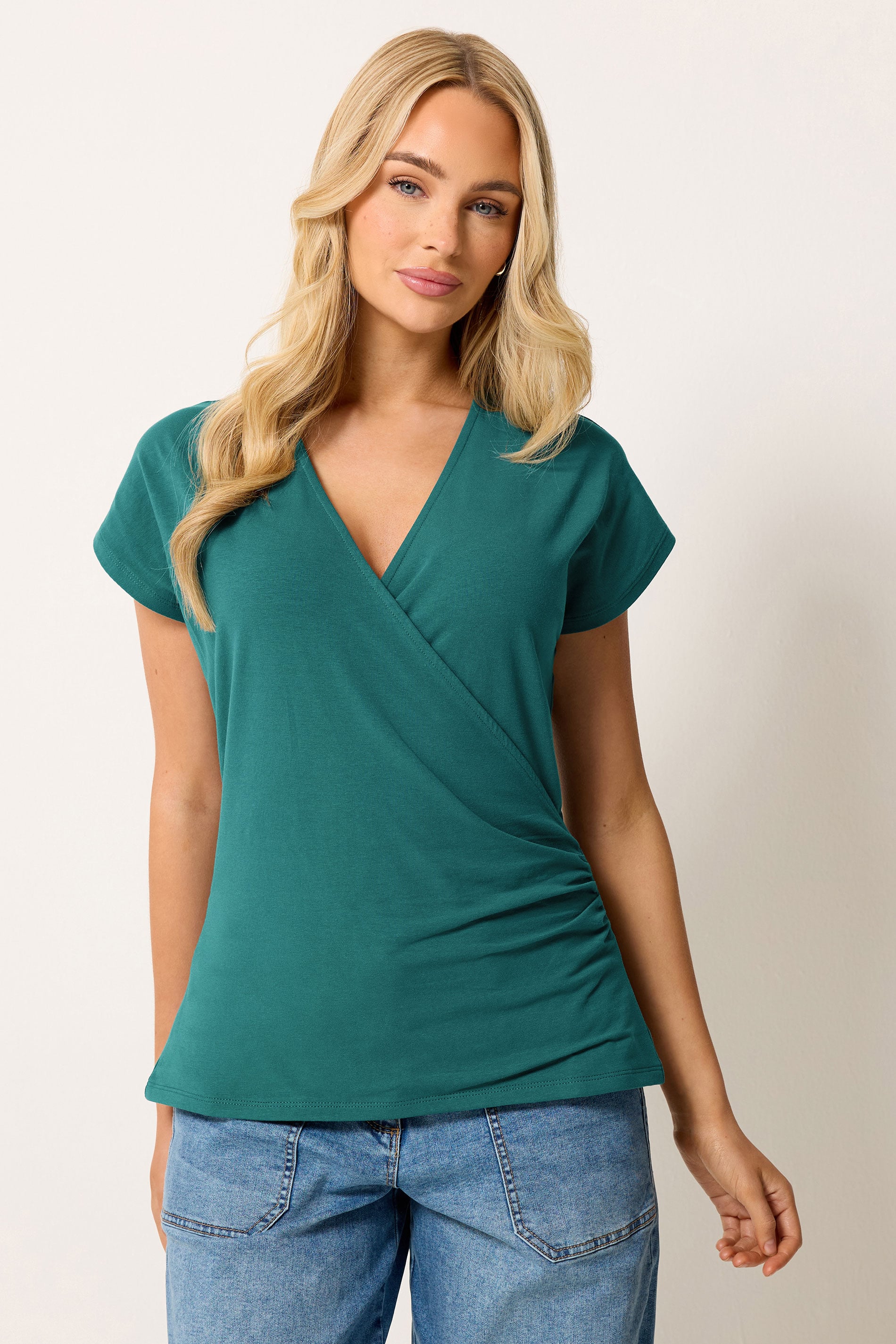 M&Co Teal Grown-On Sleeve Wrap Top | M&Co 3