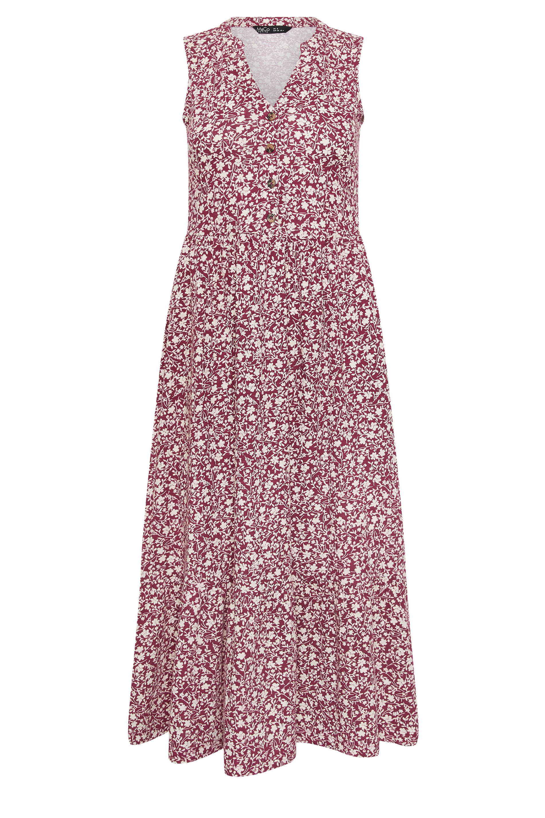 M&Co Petite Berry Red Floral Cotton Tiered Midi Dress | M&Co  5